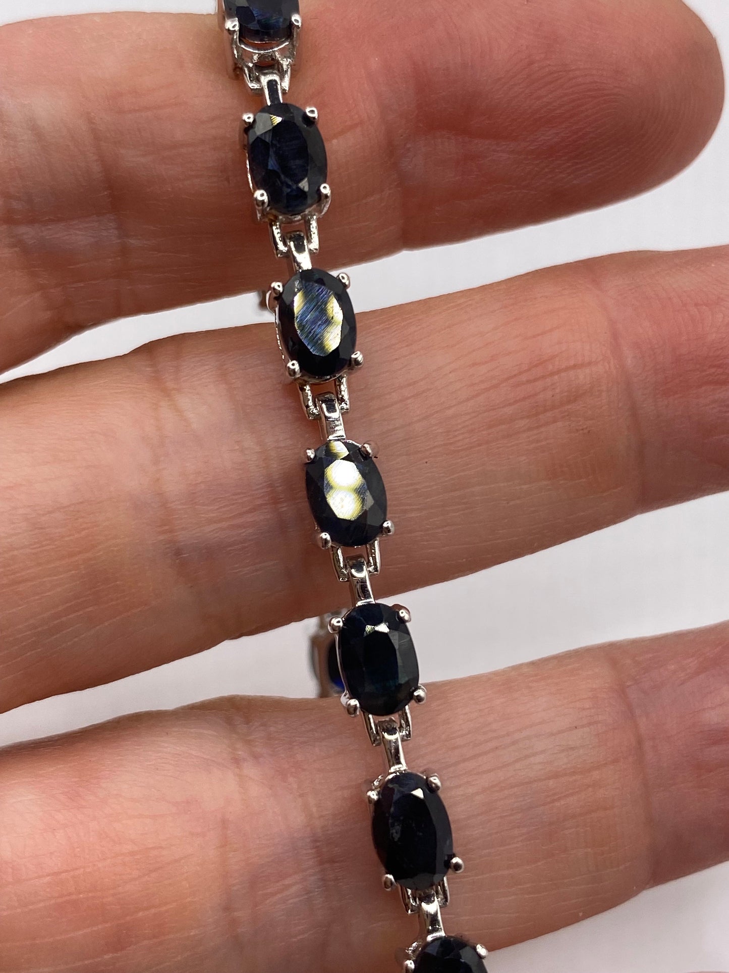 Vintage Blue Black Sapphires 925 Sterling Silver Bracelet