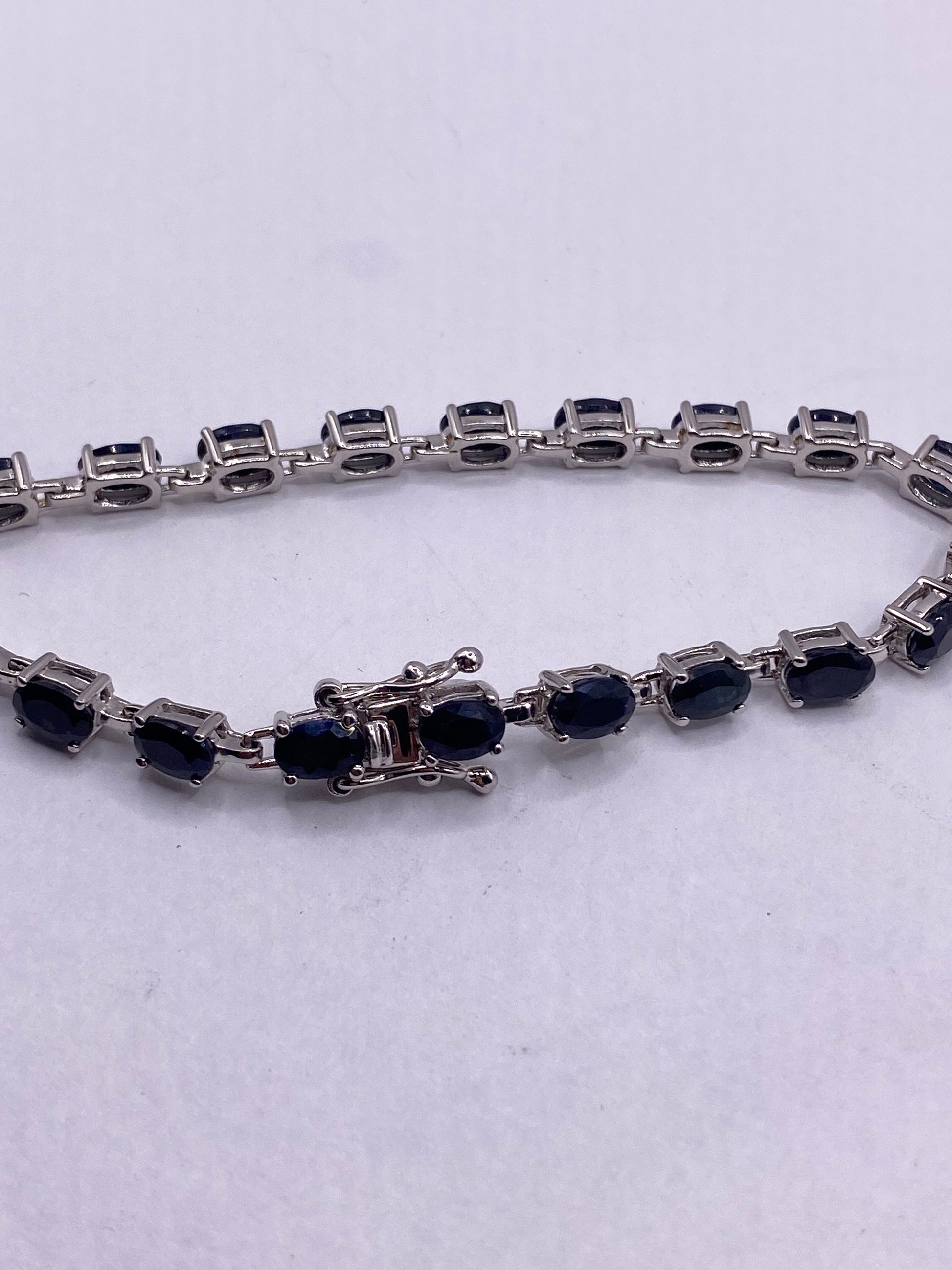 Vintage Blue Black Sapphires 925 Sterling Silver Bracelet