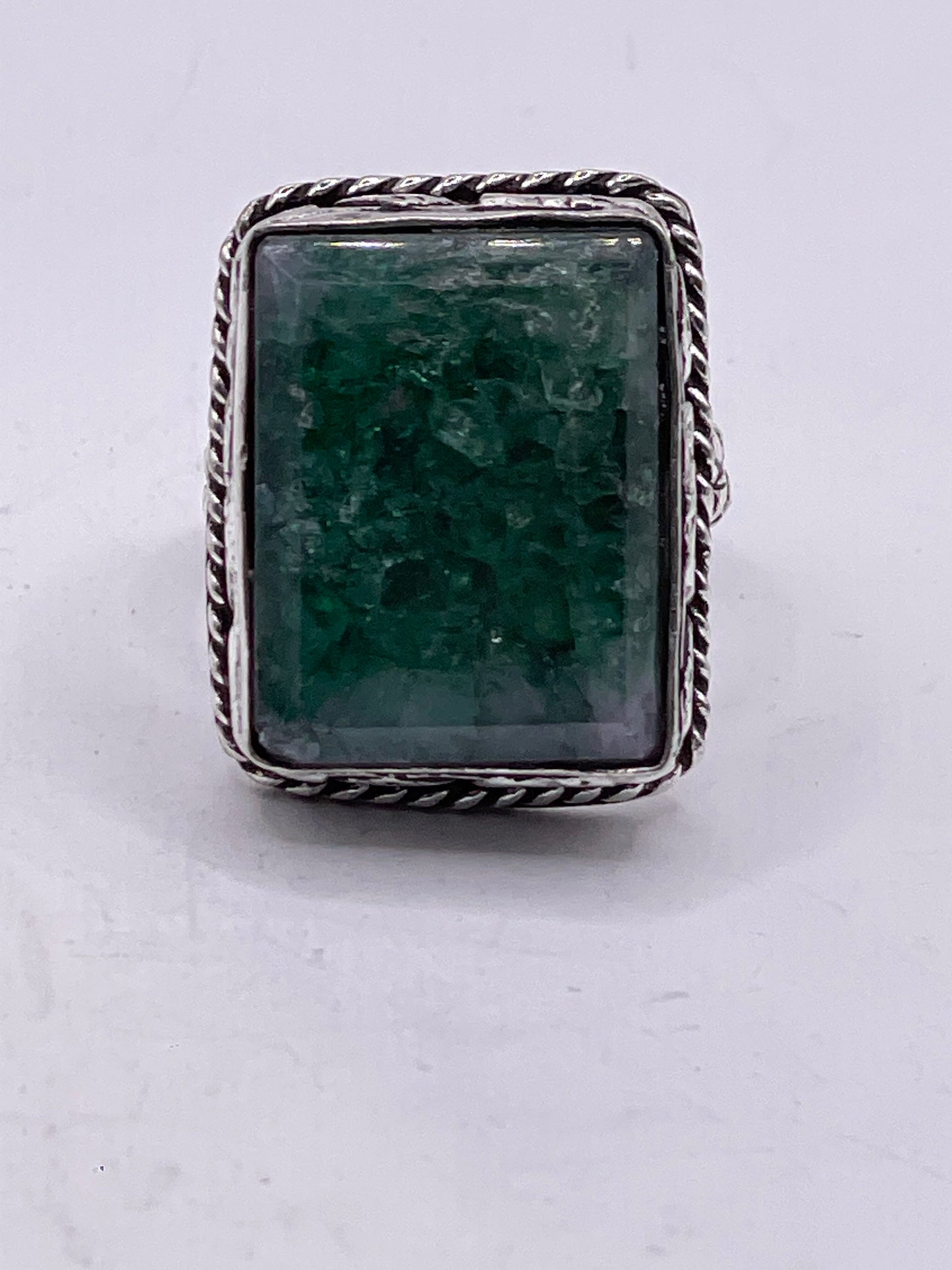 Vintage Green Raw Emerald Silver Bronze Statement Boho Ring