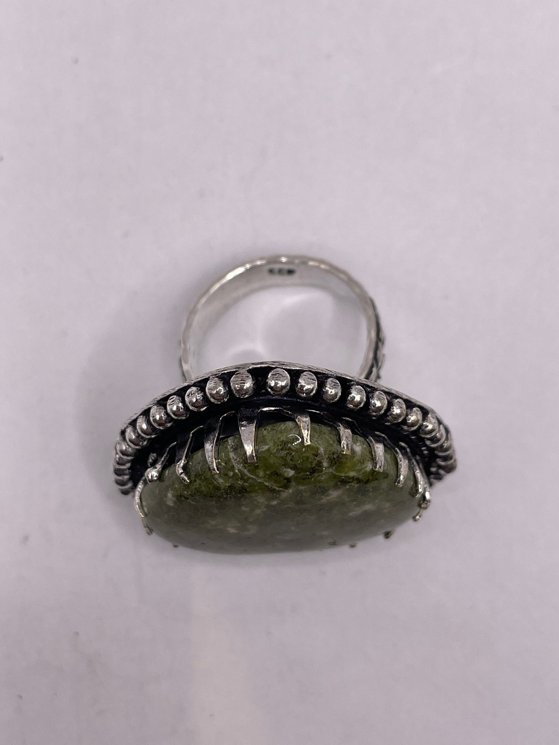 Vintage Green Unikcyte Silver Ring Size 7.25