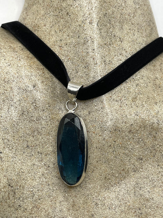 Vintage Colbolt Blue Glass Choker Silver Finished Necklace