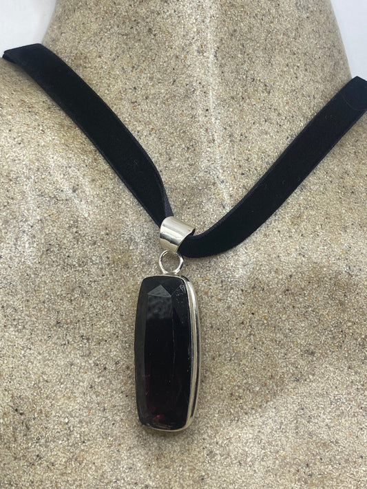 Vintage Silver Finished Genuine Facetted Antique Volcanic Glass Choker Necklace