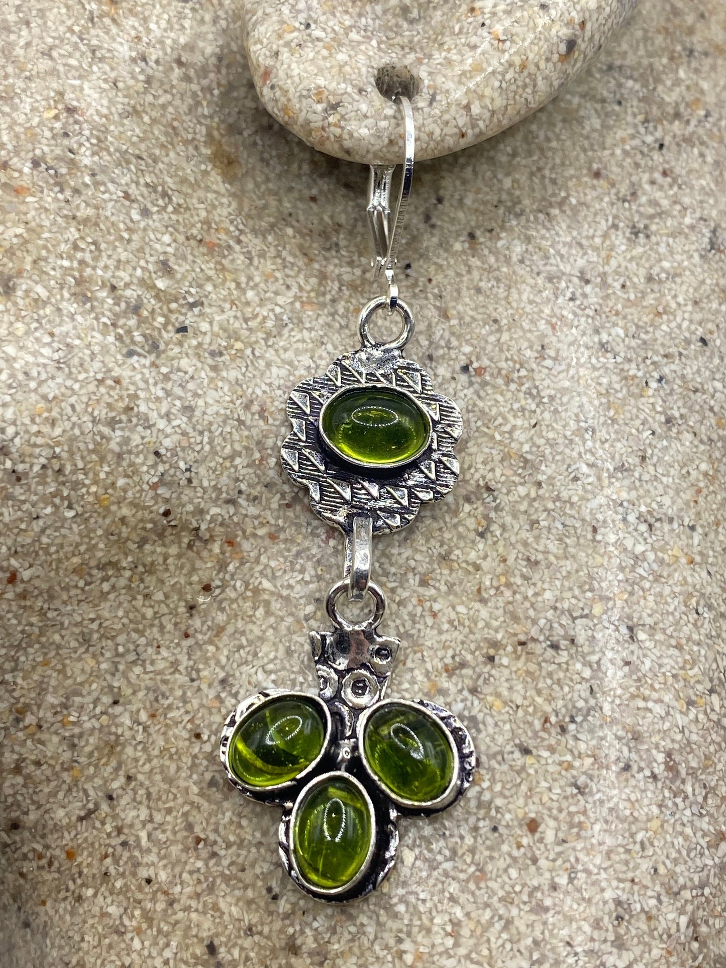 Antique Vintage Green Peridot Silver Dangle Earrings