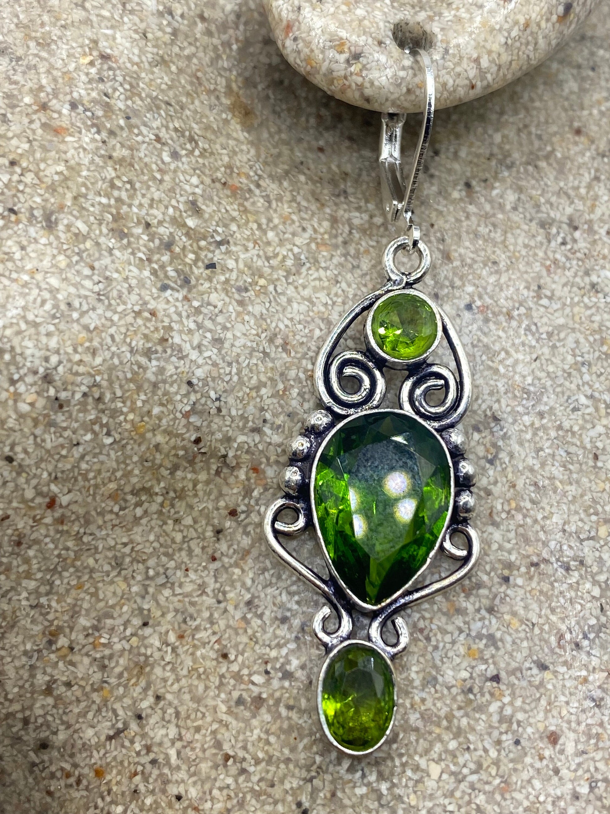 Antique Vintage Green Peridot Silver Dangle Earrings