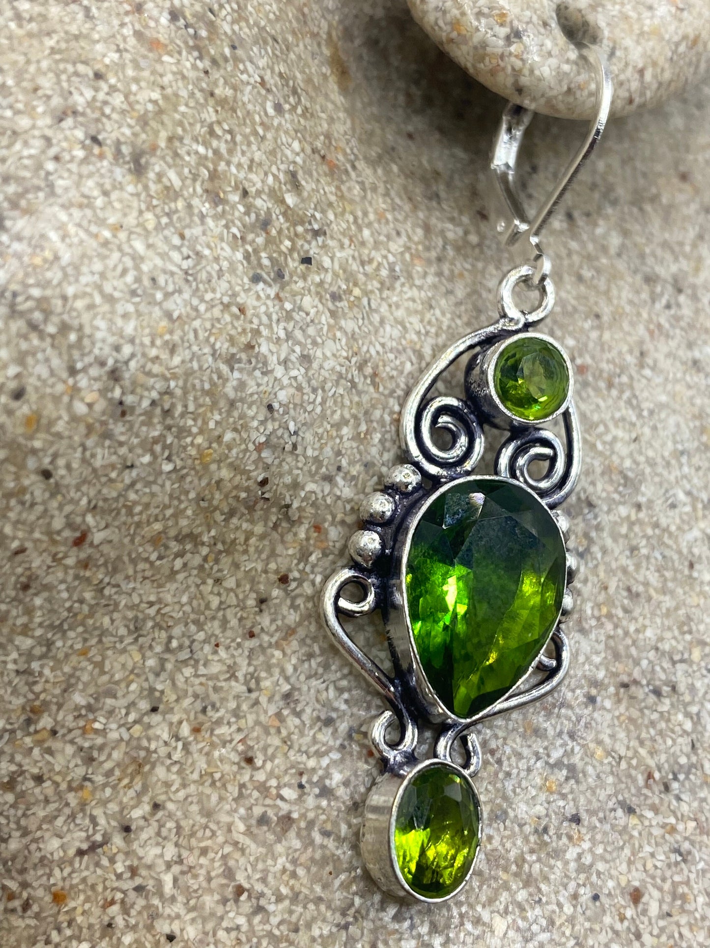 Antique Vintage Green Peridot Silver Dangle Earrings