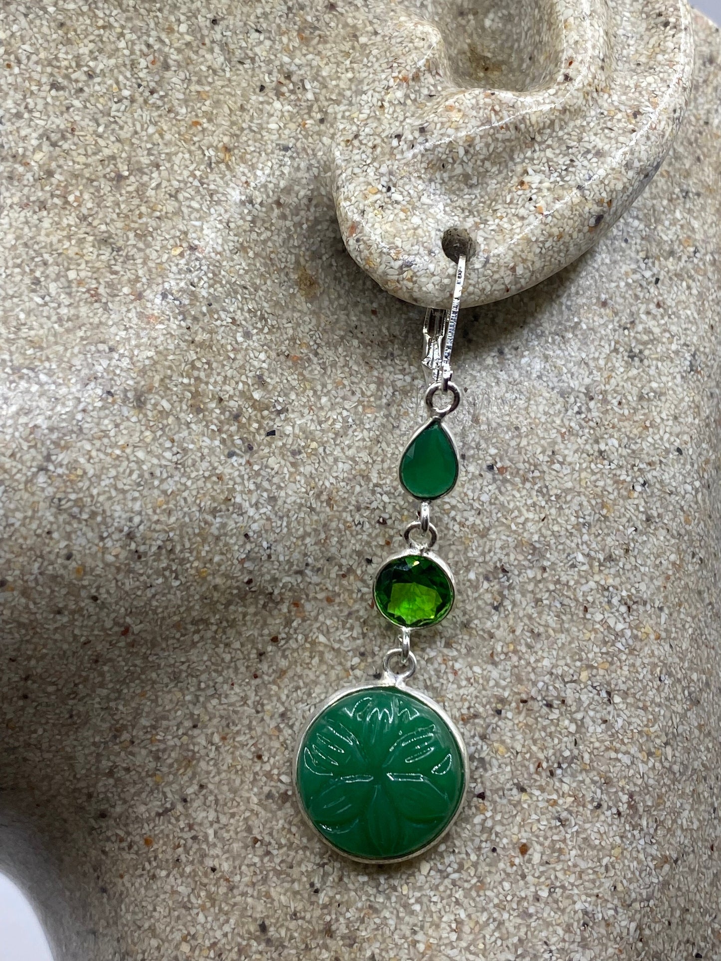 Antique Vintage Green Peridot Silver Dangle Earrings