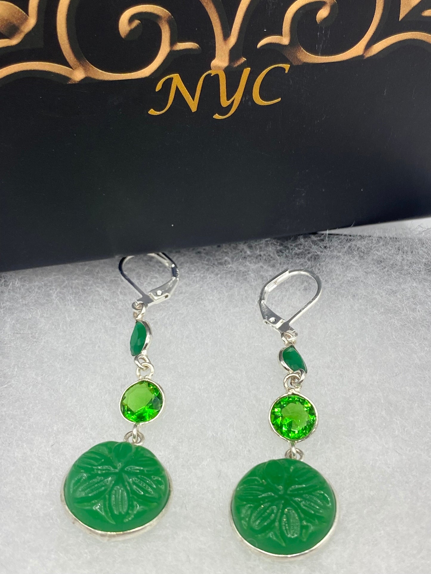 Antique Vintage Green Peridot Silver Dangle Earrings