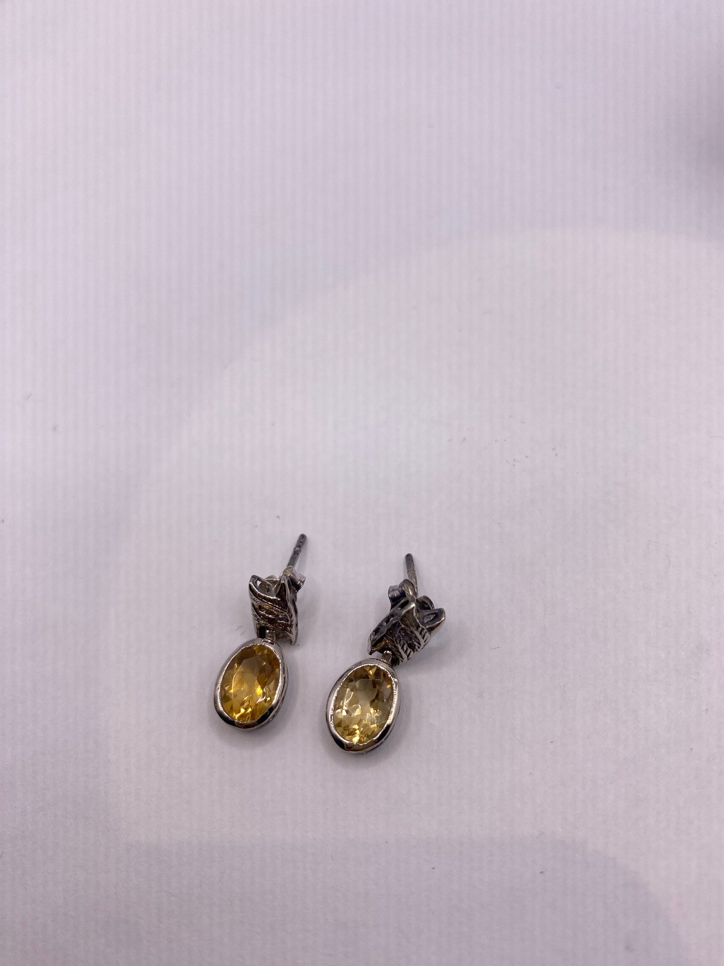 Vintage Citrine Earrings 925 Sterling Silver Drop Dangle