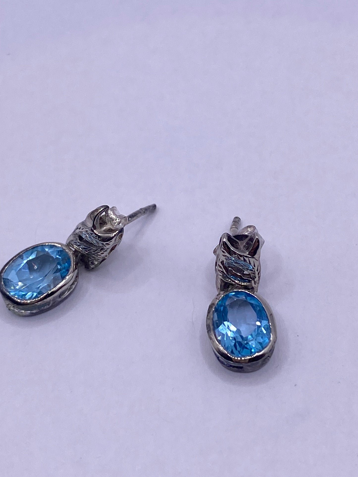 Vintage Blue Topaz 925 Sterling Silver Drop Earrings