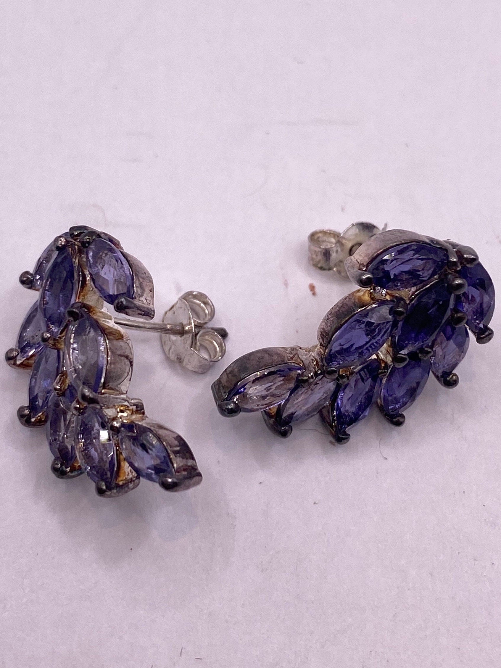 Vintage Blue Iolite Earrings 925 Sterling Silver Dangle