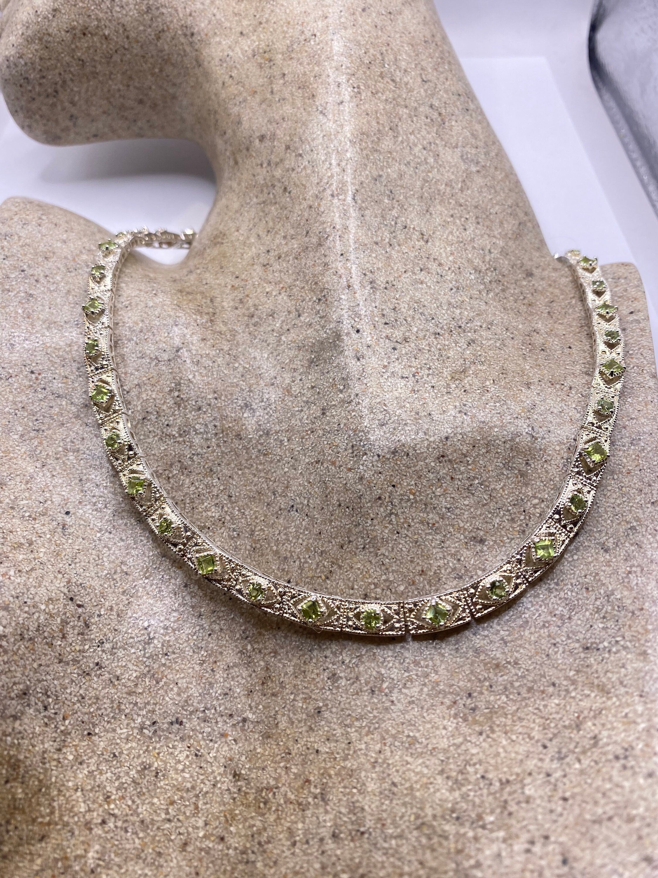 Vintage Green Peridot Choker Handmade 925 outlet Sterling Silver Pendant