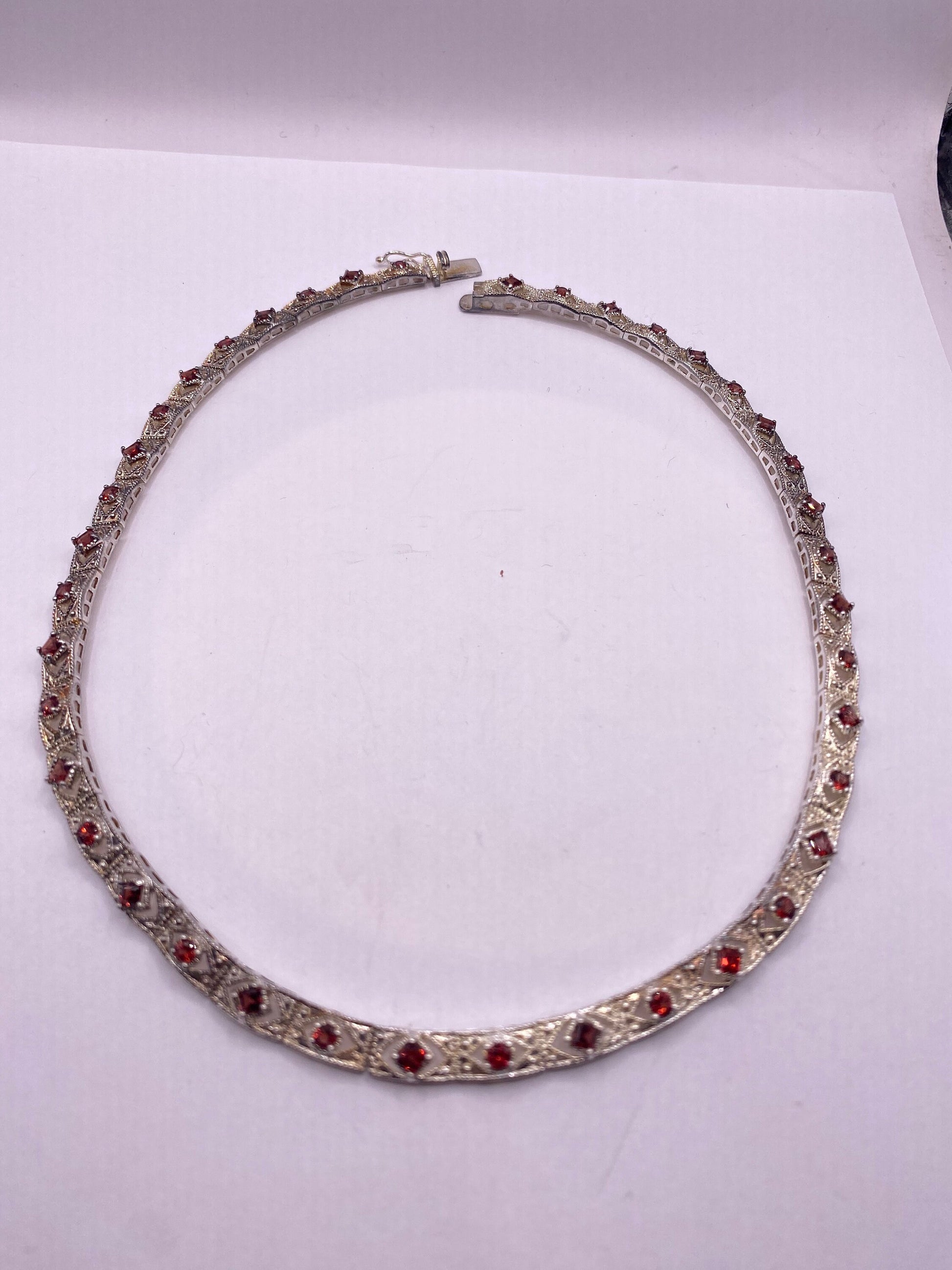 Vintage 925 Sterling Silver Red Garnet Necklace