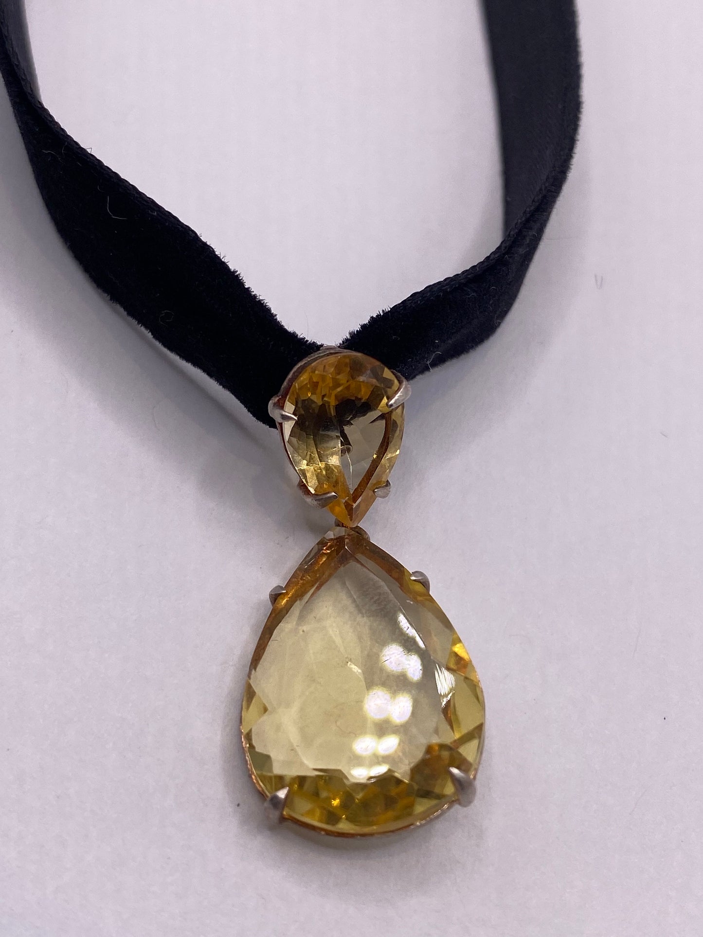 Vintage Golden Citrine Pendant 925 Sterling Silver Choker Necklace
