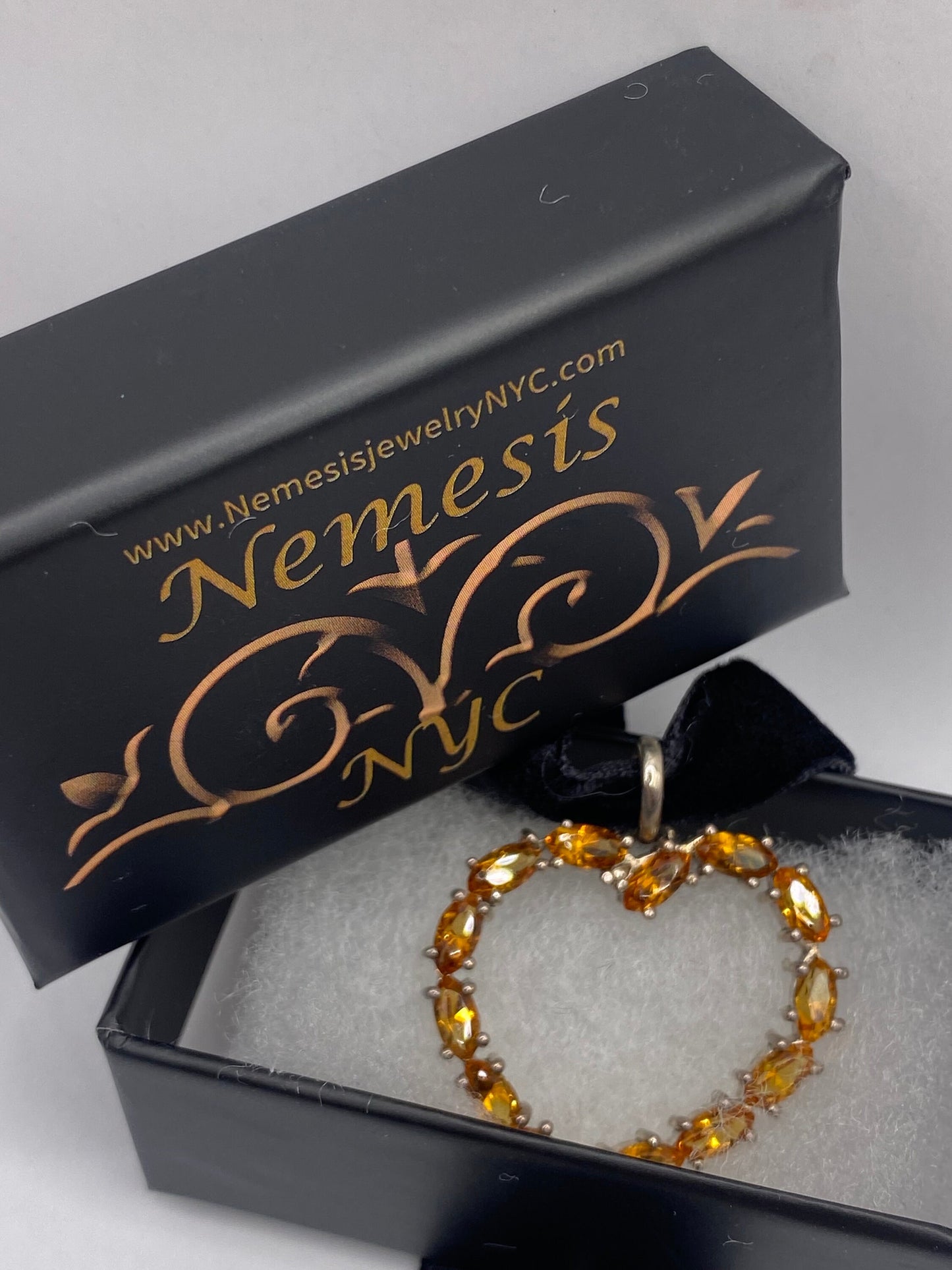 Vintage 925 Sterling Silver Spessertite Orange Garnet Antique Heart Pendant Necklace
