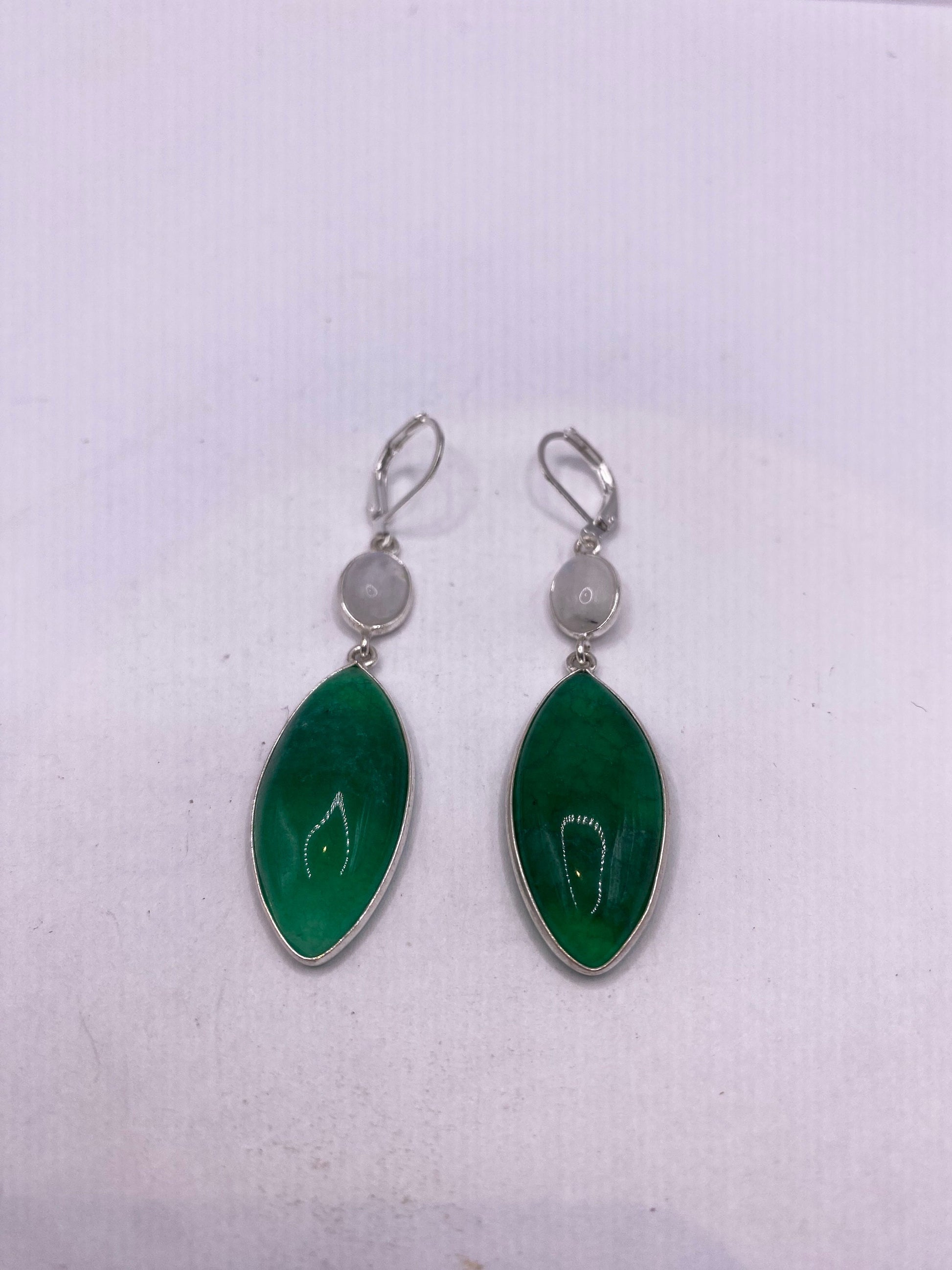 Vintage Genuine Raw Emerald Gemstone Filigree Sterling Silver Lever Back Dangle Earrings