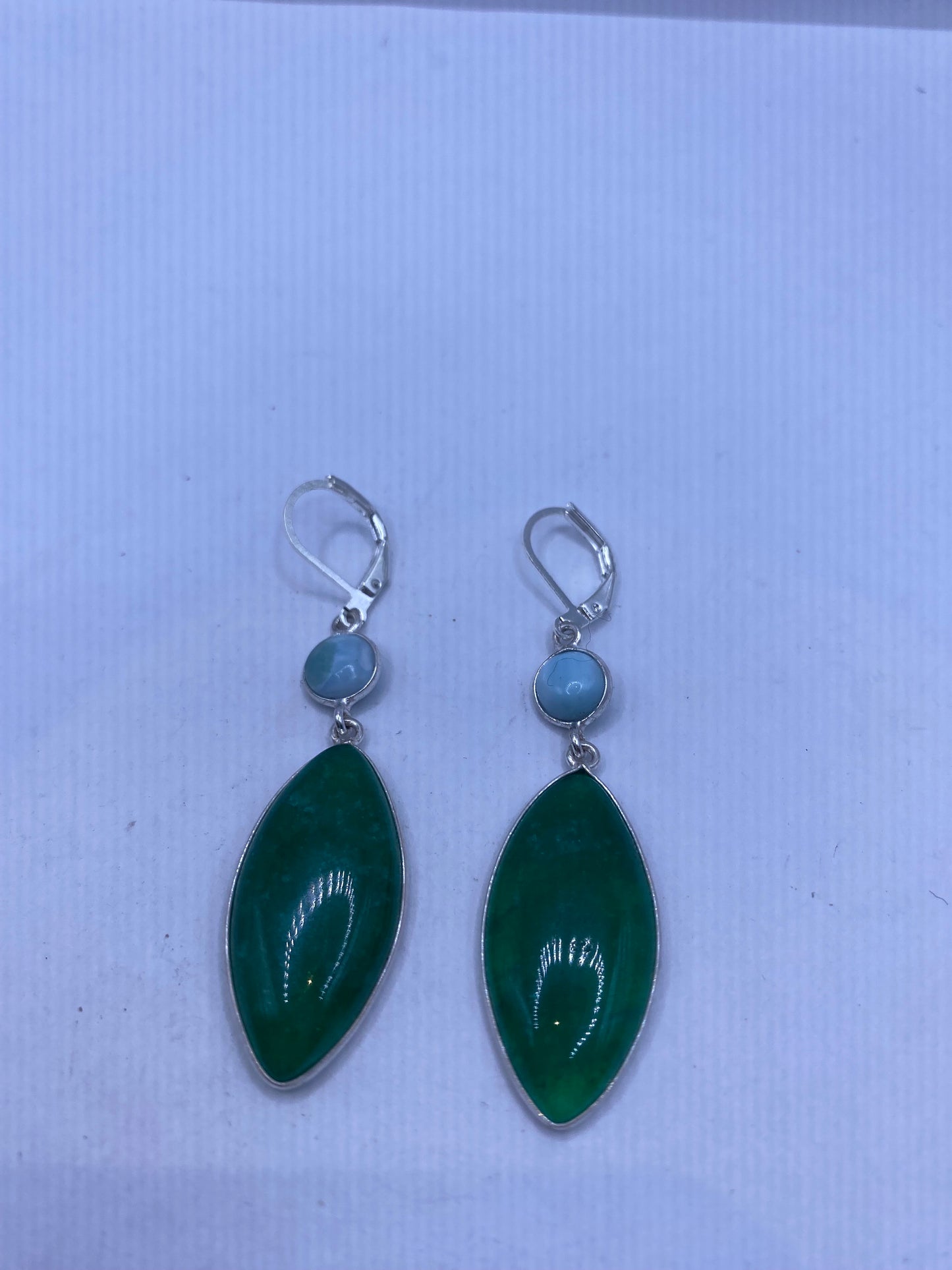 Vintage Genuine Raw Emerald Gemstone Filigree Sterling Silver Lever Back Dangle Earrings