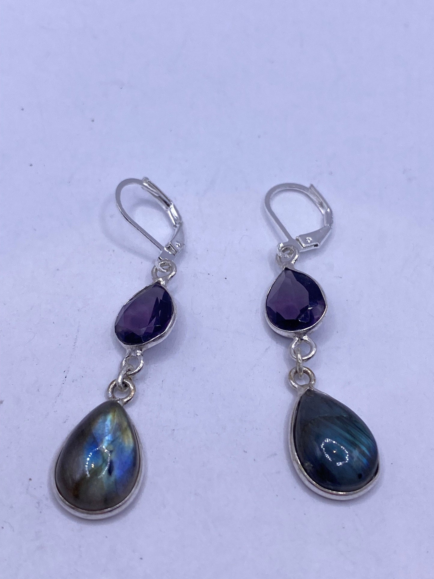 Vintage Labradorite Silver Dangle Earrings