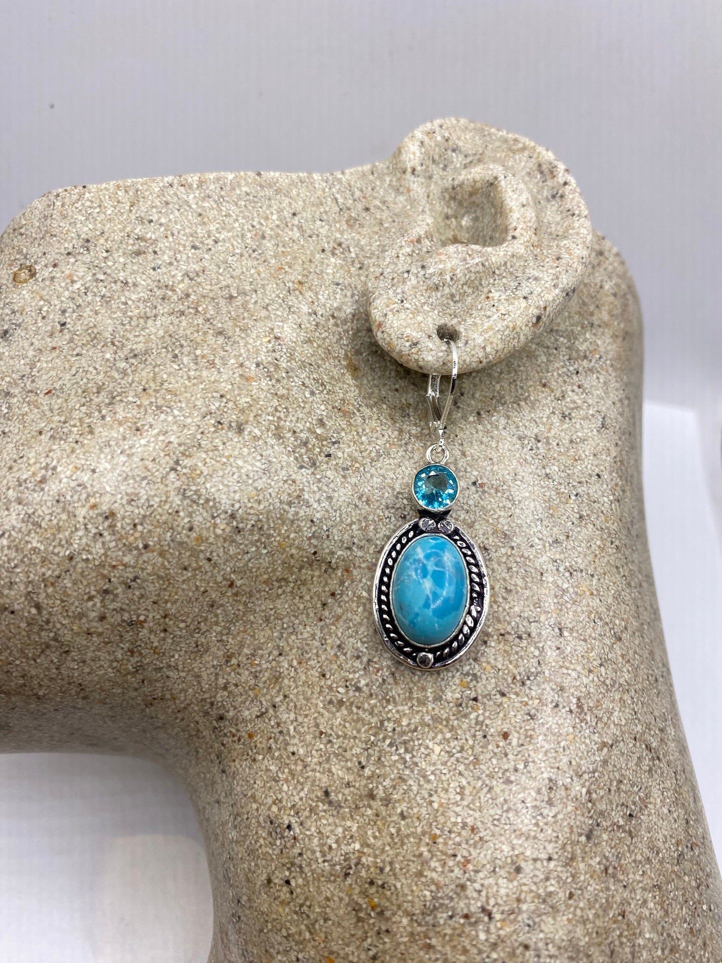 Vintage Sterling Silver Blue Turquoise Larimar Earrings