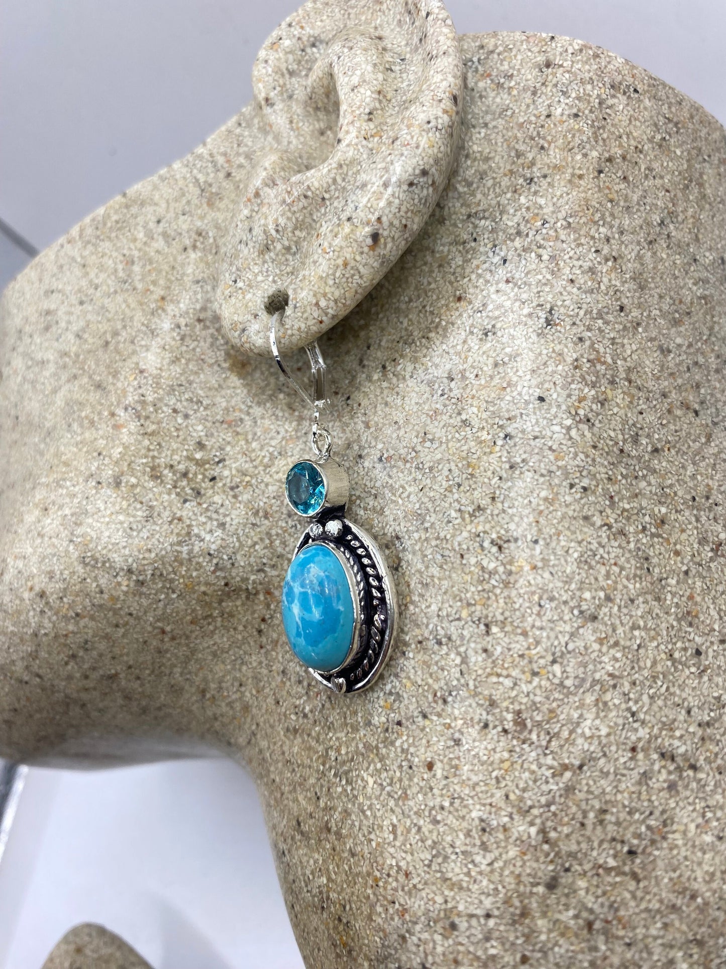 Vintage Sterling Silver Blue Turquoise Larimar Earrings