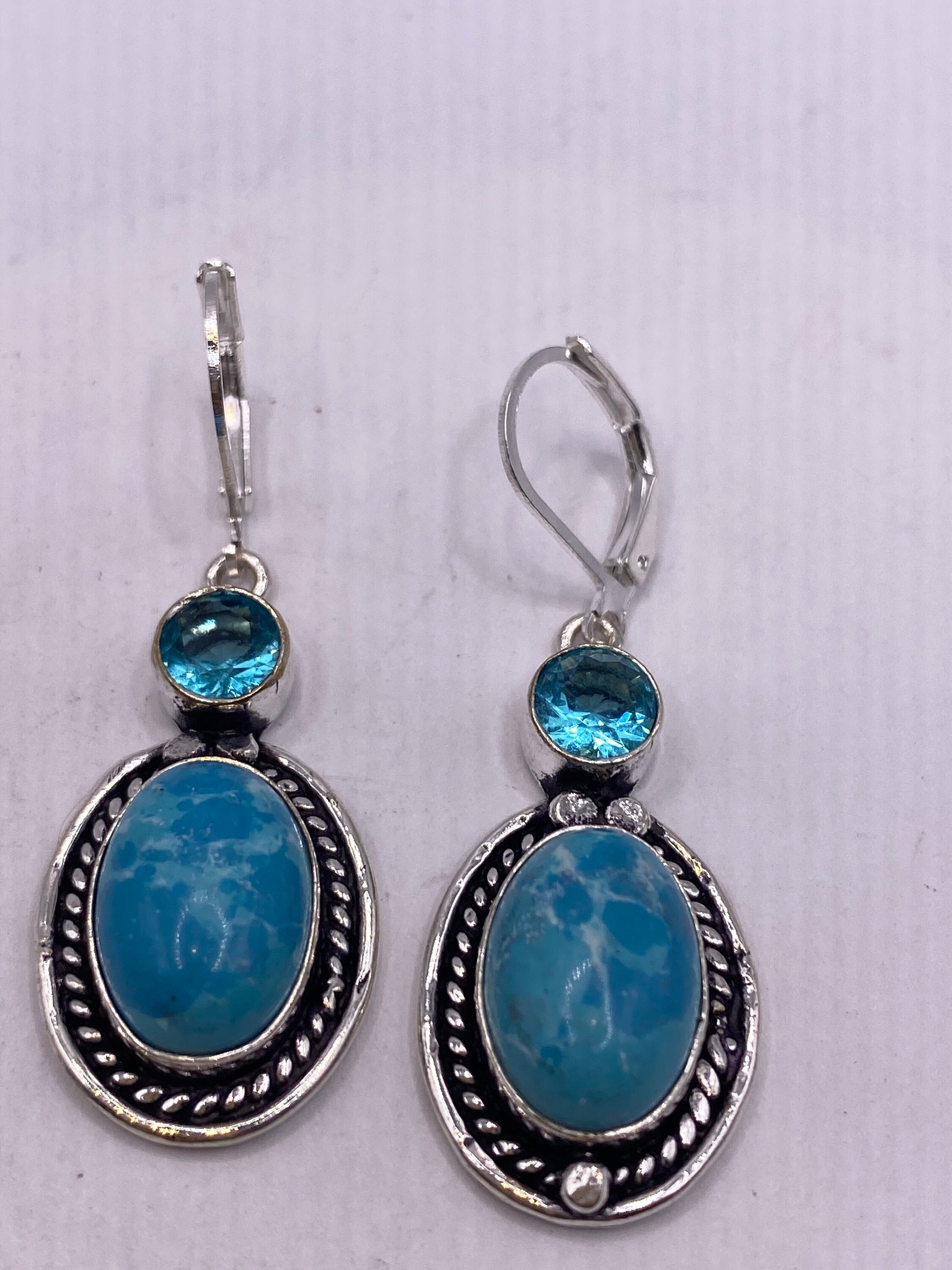 Vintage Sterling Silver Blue Turquoise Larimar Earrings