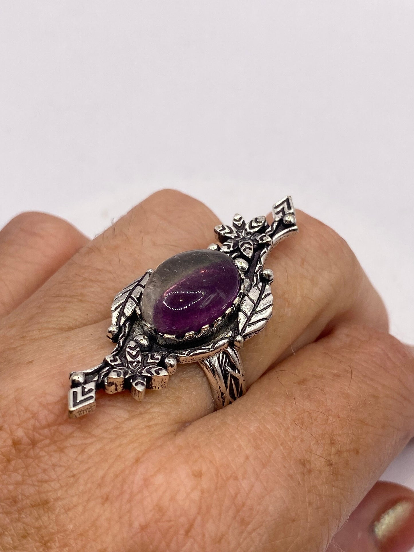 Vintage Genuine Purple Amethyst Boho Cocktail Statement Ring