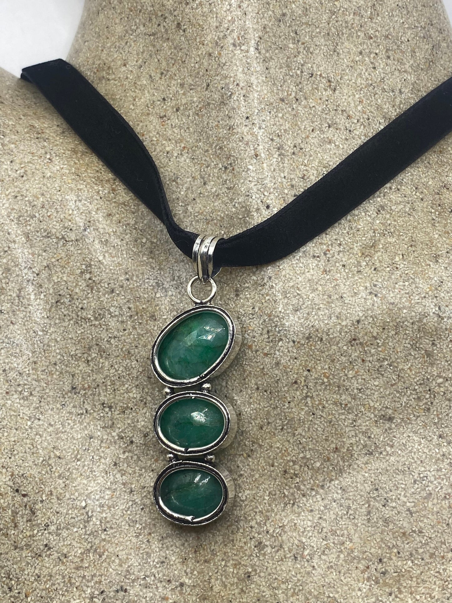 Vintage Green Raw Emerald Crystal Choker Pendant
