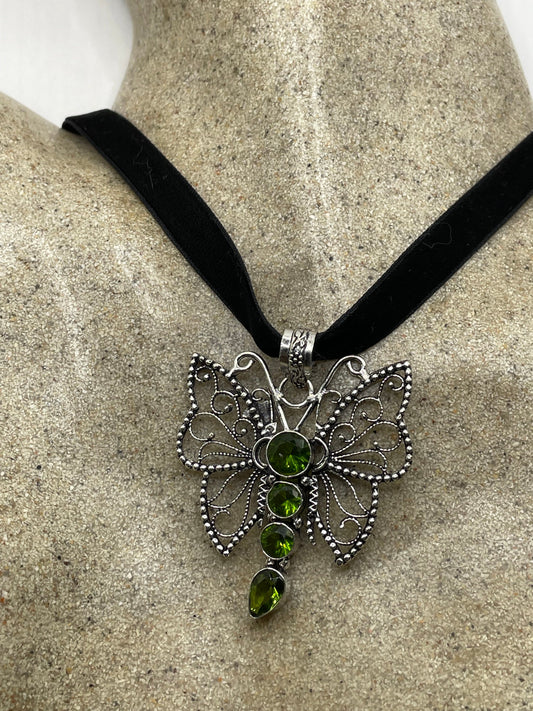 Vintage Moth Choker Green Peridot Necklace