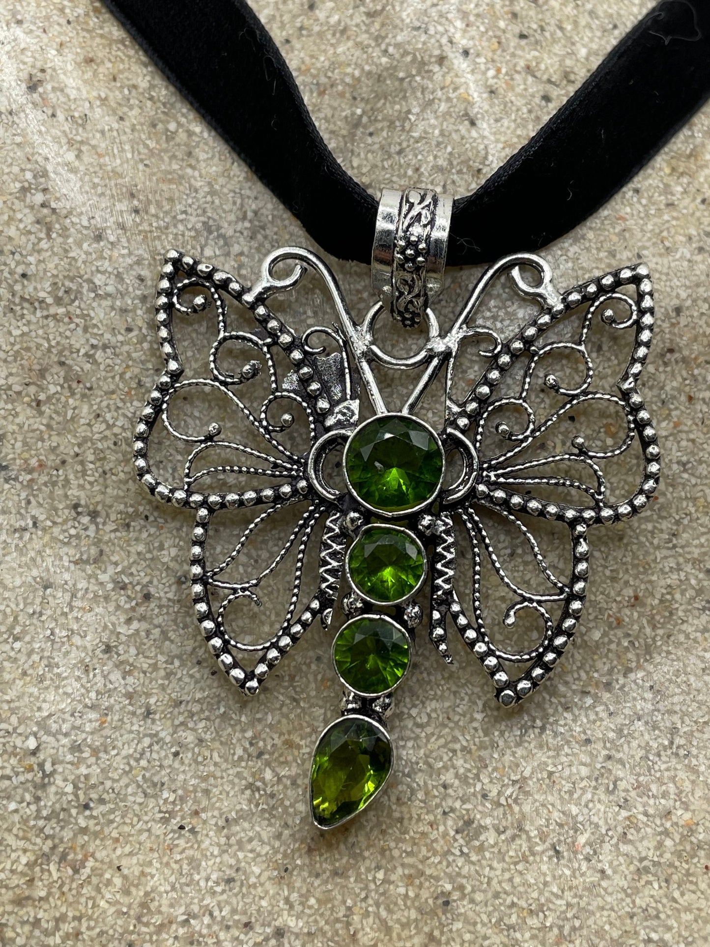 Vintage Moth Choker Green Peridot Necklace