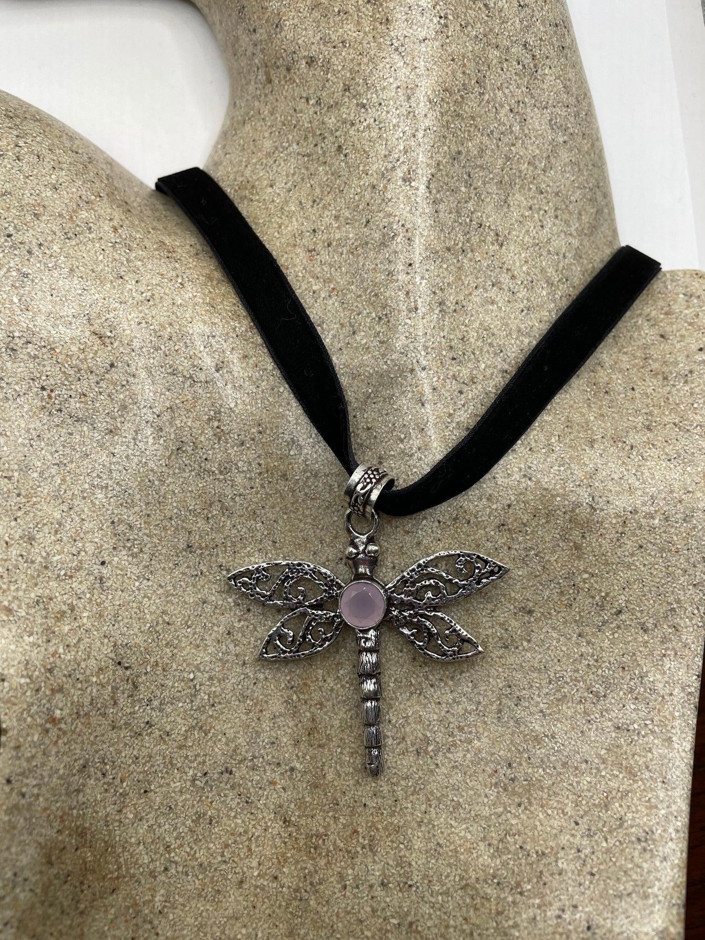 Vintage Dragonfly Choker Pink Rose Quartz Necklace