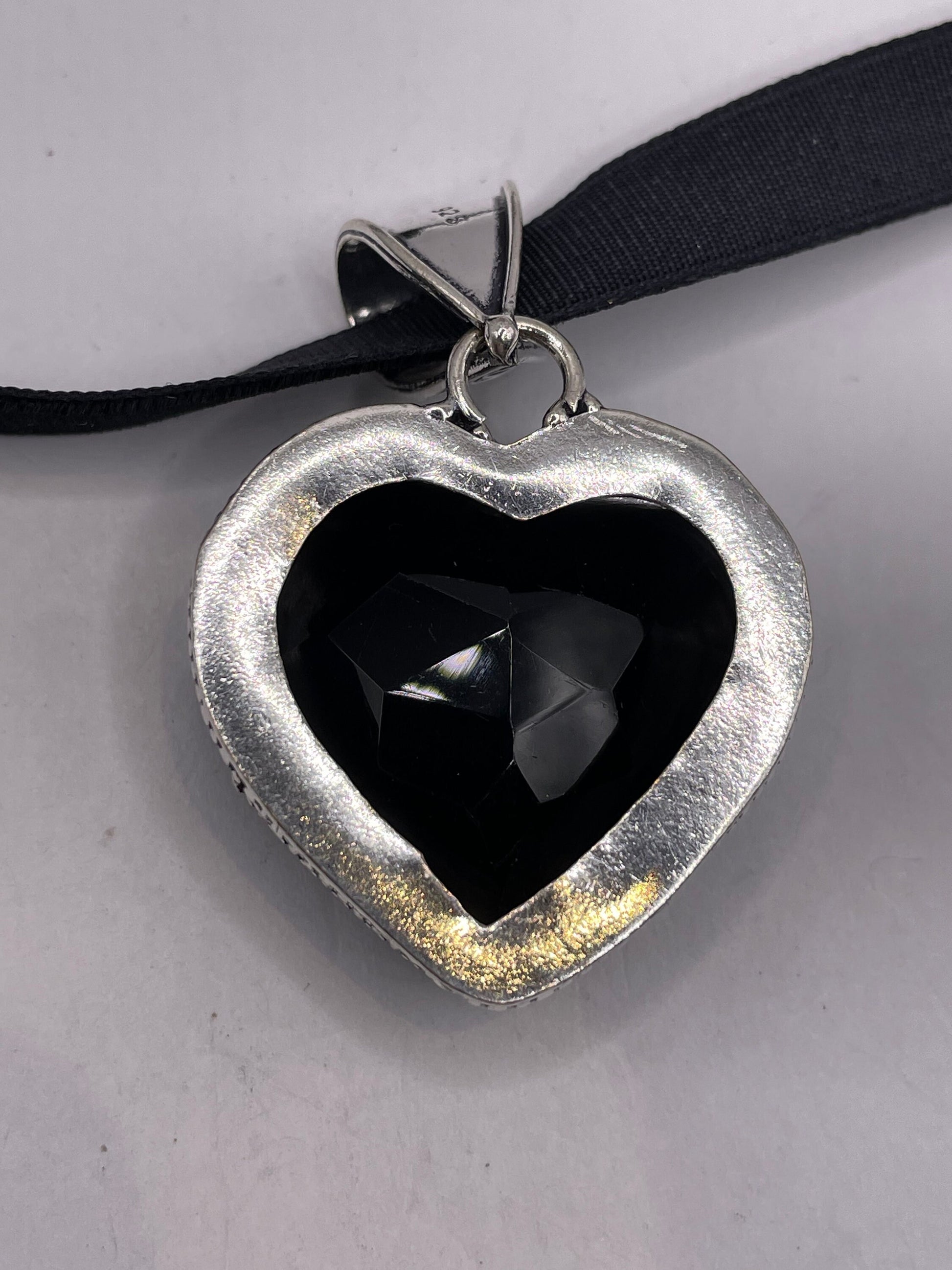 Vintage Heart Antique Black Jet Glass Choker Necklace