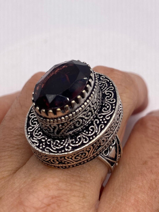 Vintage Amethyst Glass Ring Antique Statement Cocktail