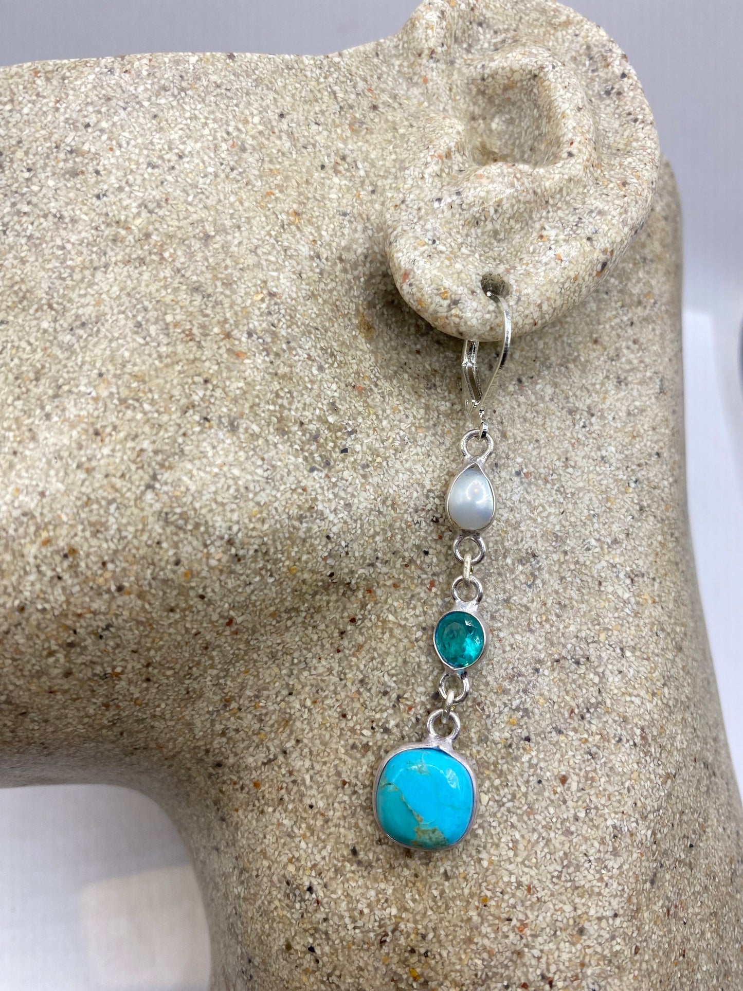 Vintage Sterling Silver Blue Turquoise Larimar Earrings