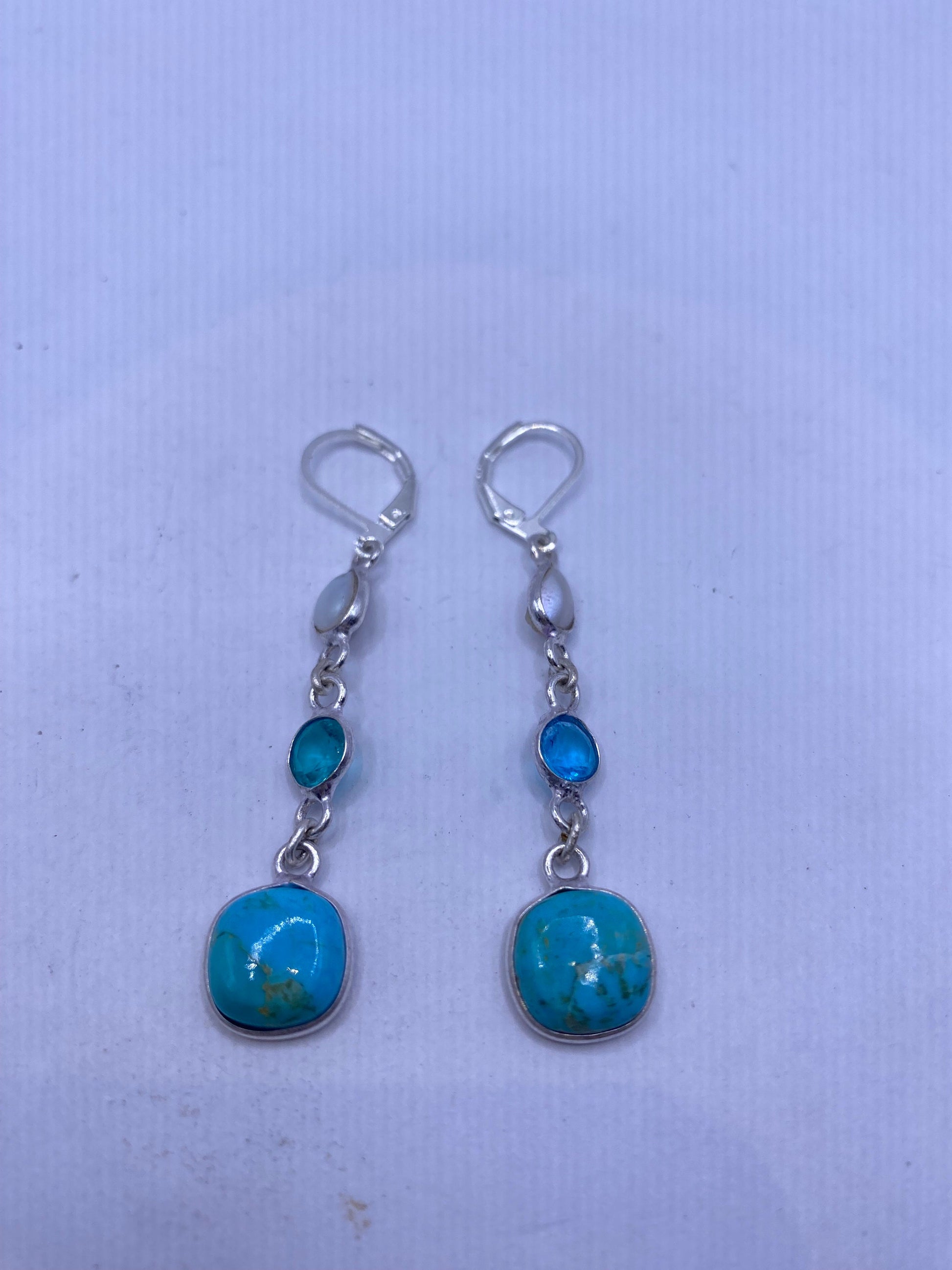 Vintage Sterling Silver Blue Turquoise Larimar Earrings