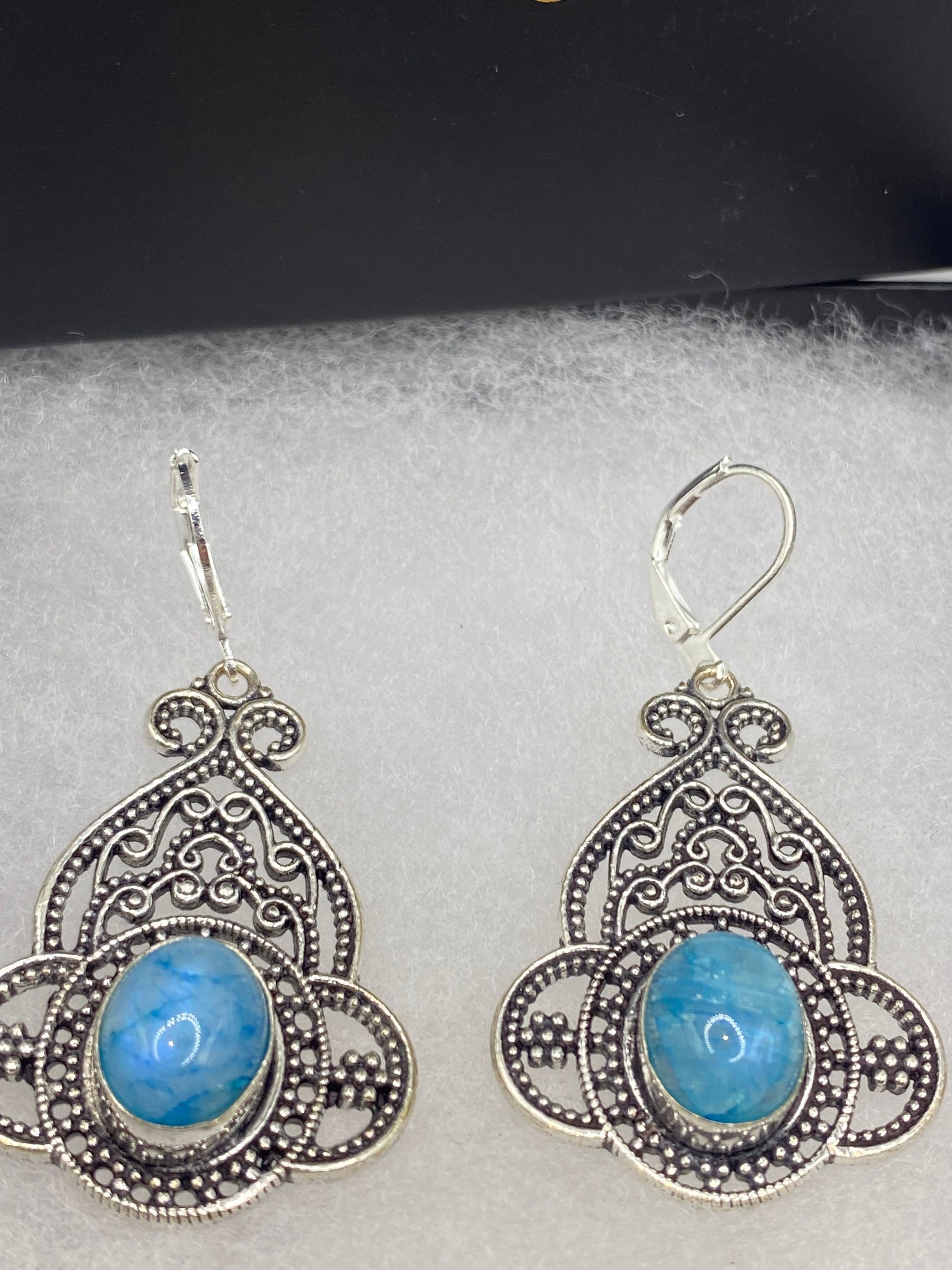 Vintage Sterling Silver Blue Turquoise Larimar Earrings