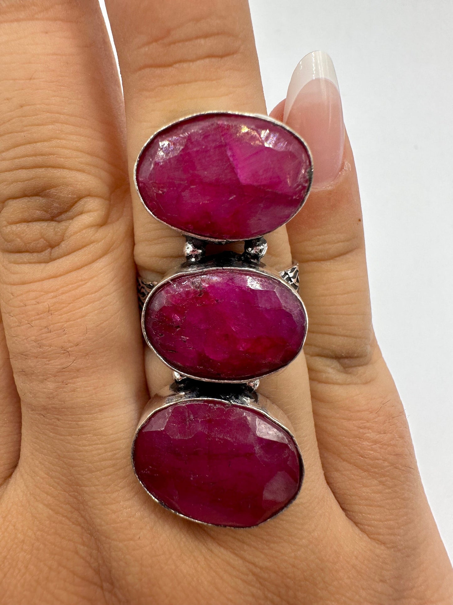 Vintage Handmade Raw Pink Ruby Silver Gothic Ring