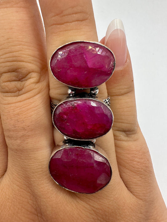 Vintage Handmade Raw Pink Ruby Silver Gothic Ring