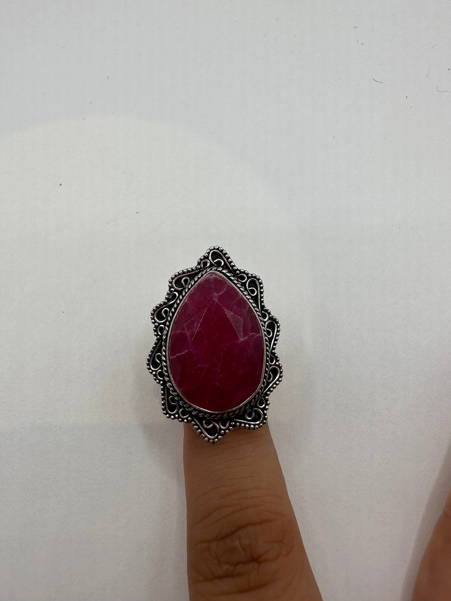 Vintage Handmade Raw Pink Ruby Silver Gothic Ring