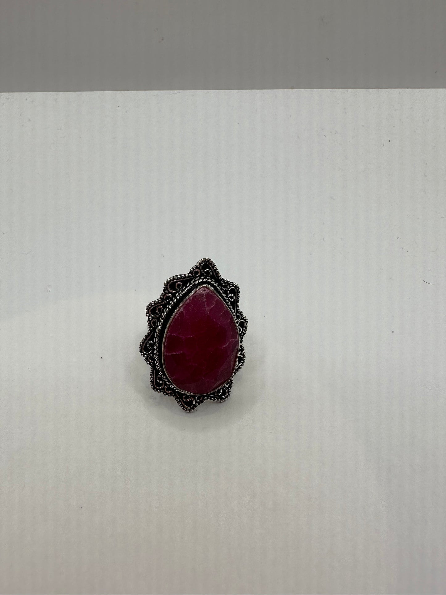 Vintage Handmade Raw Pink Ruby Silver Gothic Ring