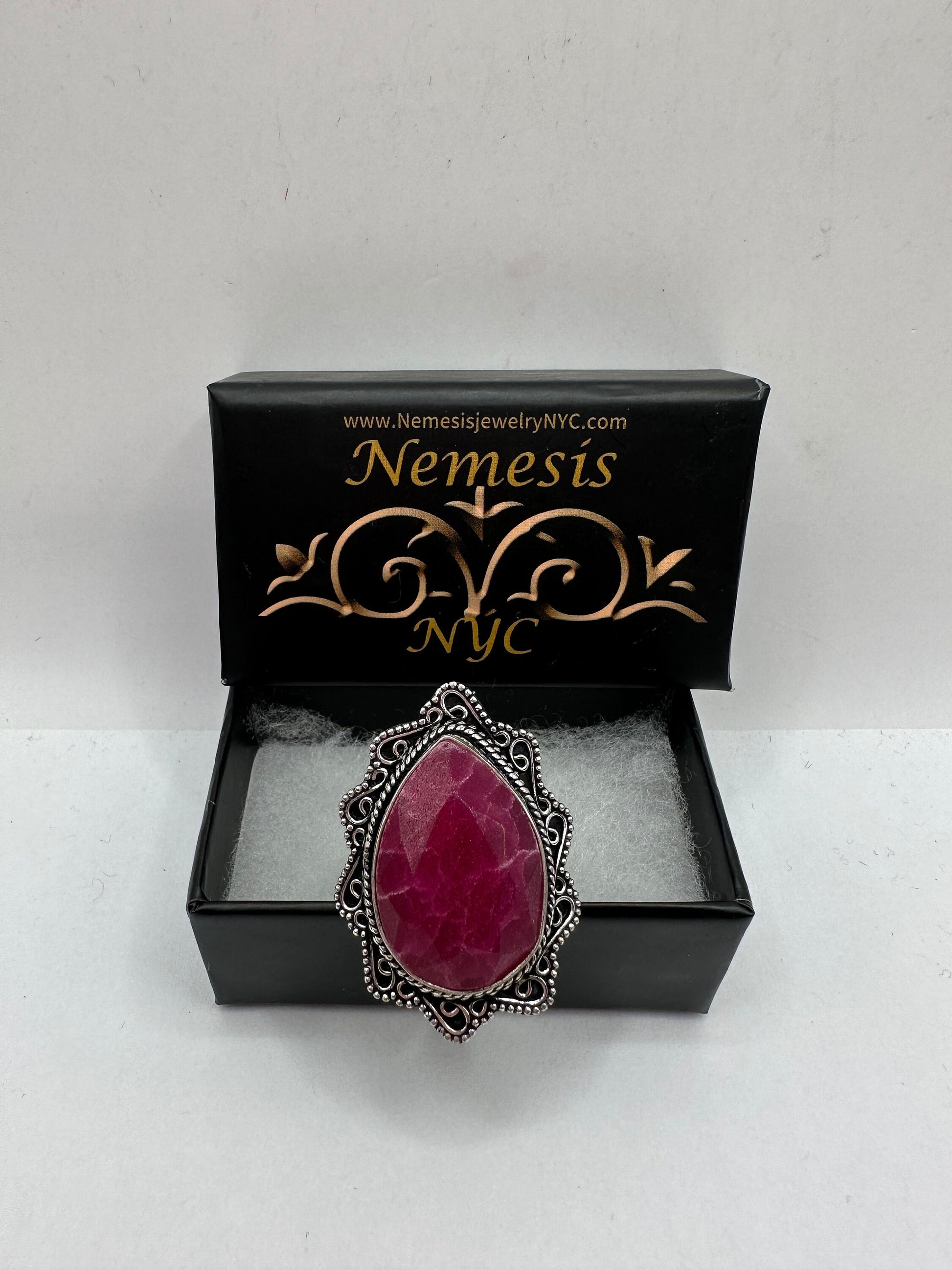 Vintage Handmade Raw Pink Ruby Silver Gothic Ring