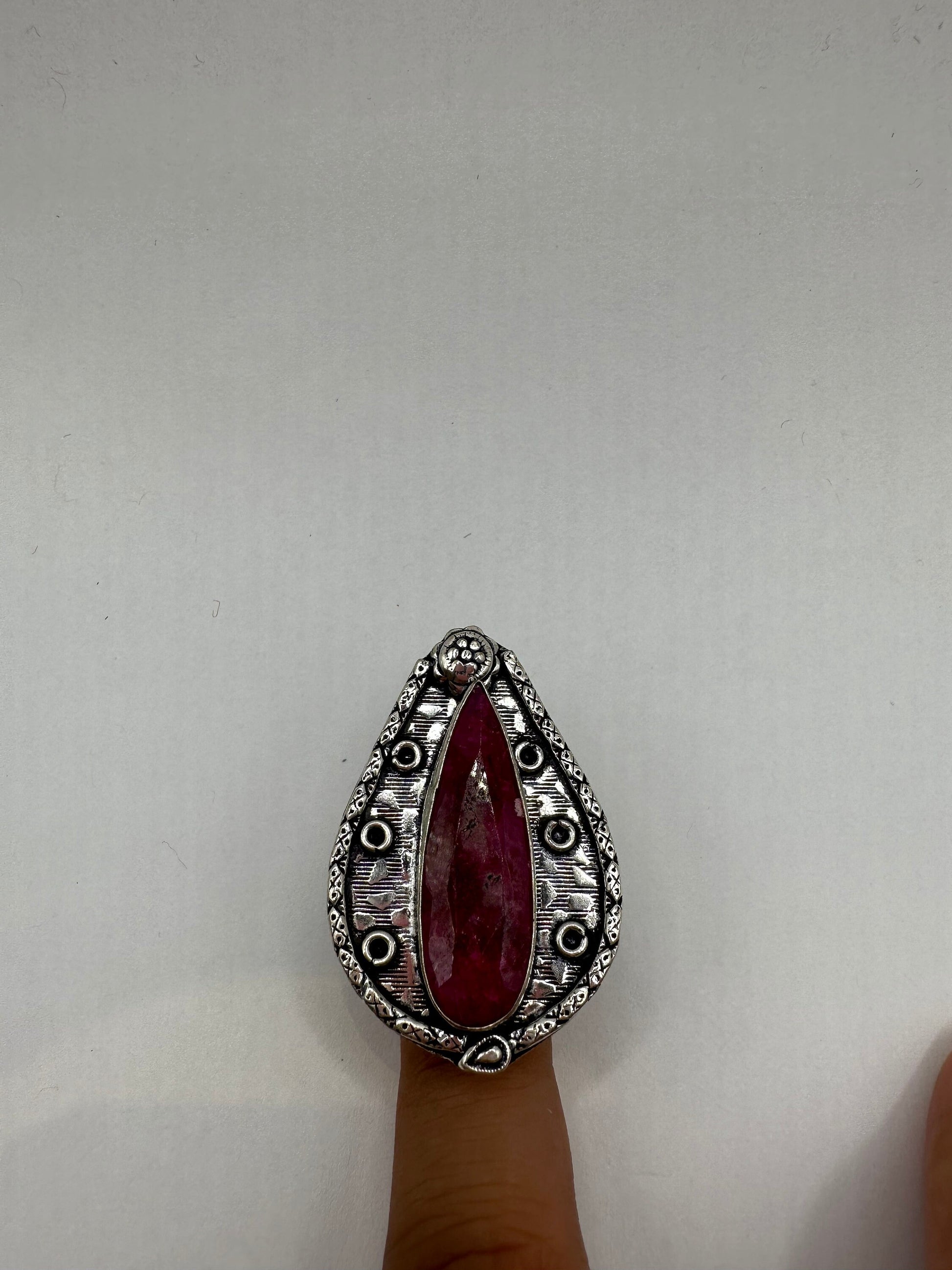 Vintage Handmade Raw Pink Ruby Silver Gothic Ring