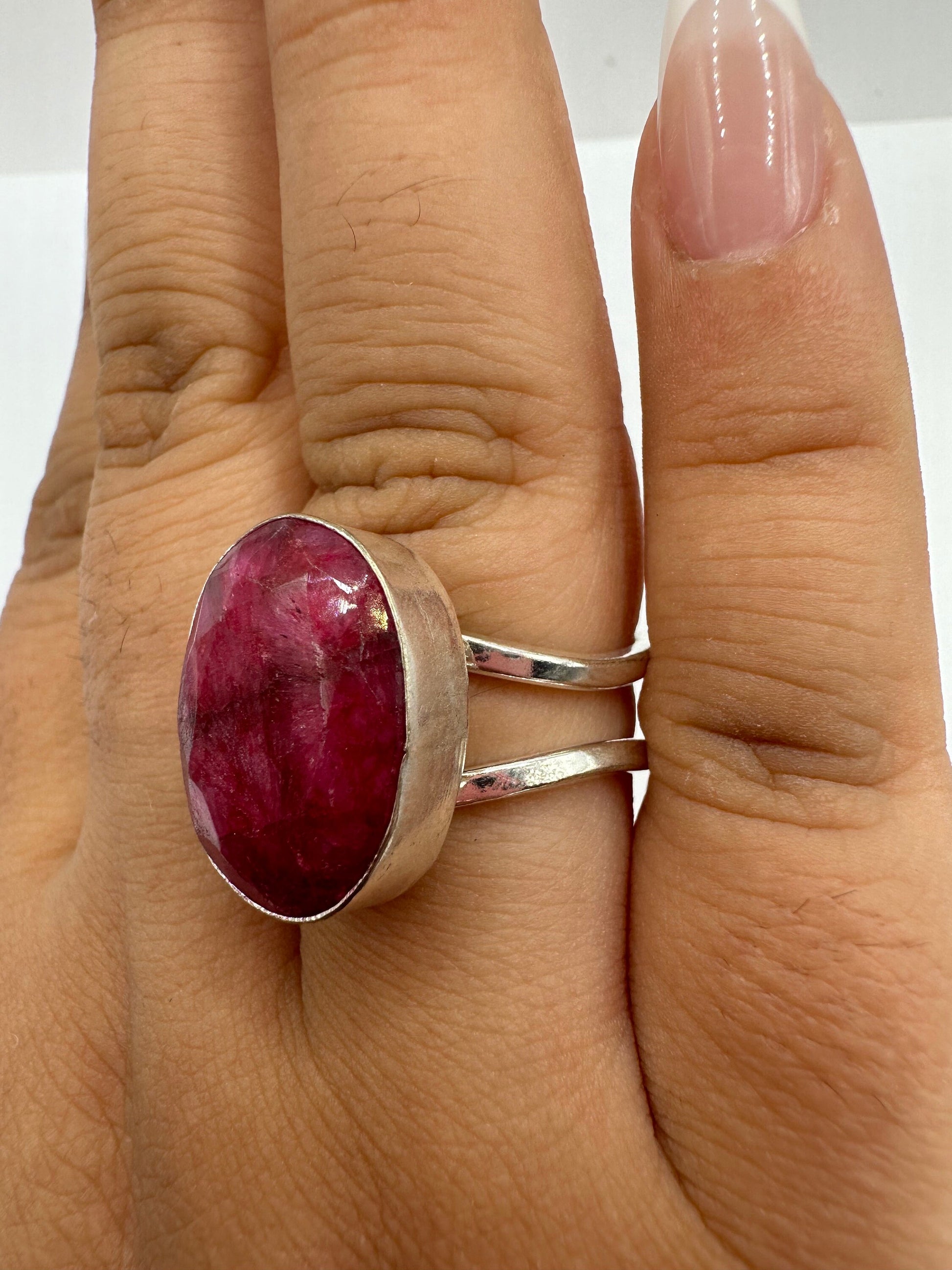 Vintage Handmade Raw Pink Ruby Silver Gothic Ring