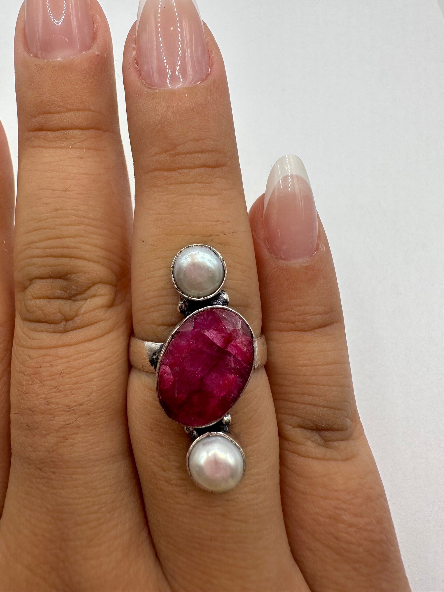 Vintage Handmade Raw Pink Ruby Silver Gothic Ring