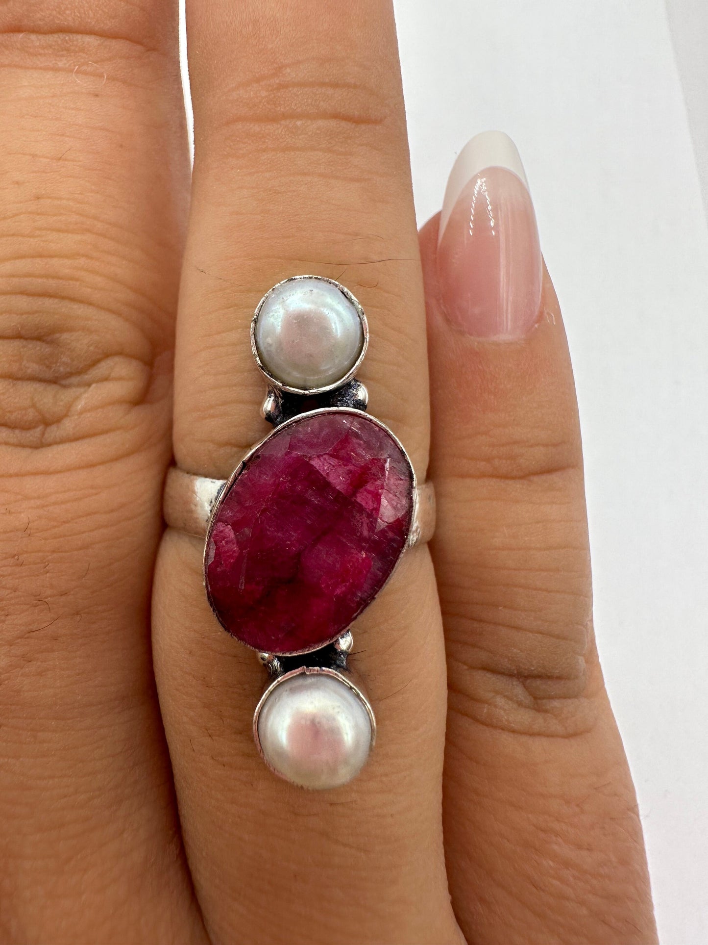 Vintage Handmade Raw Pink Ruby Silver Gothic Ring