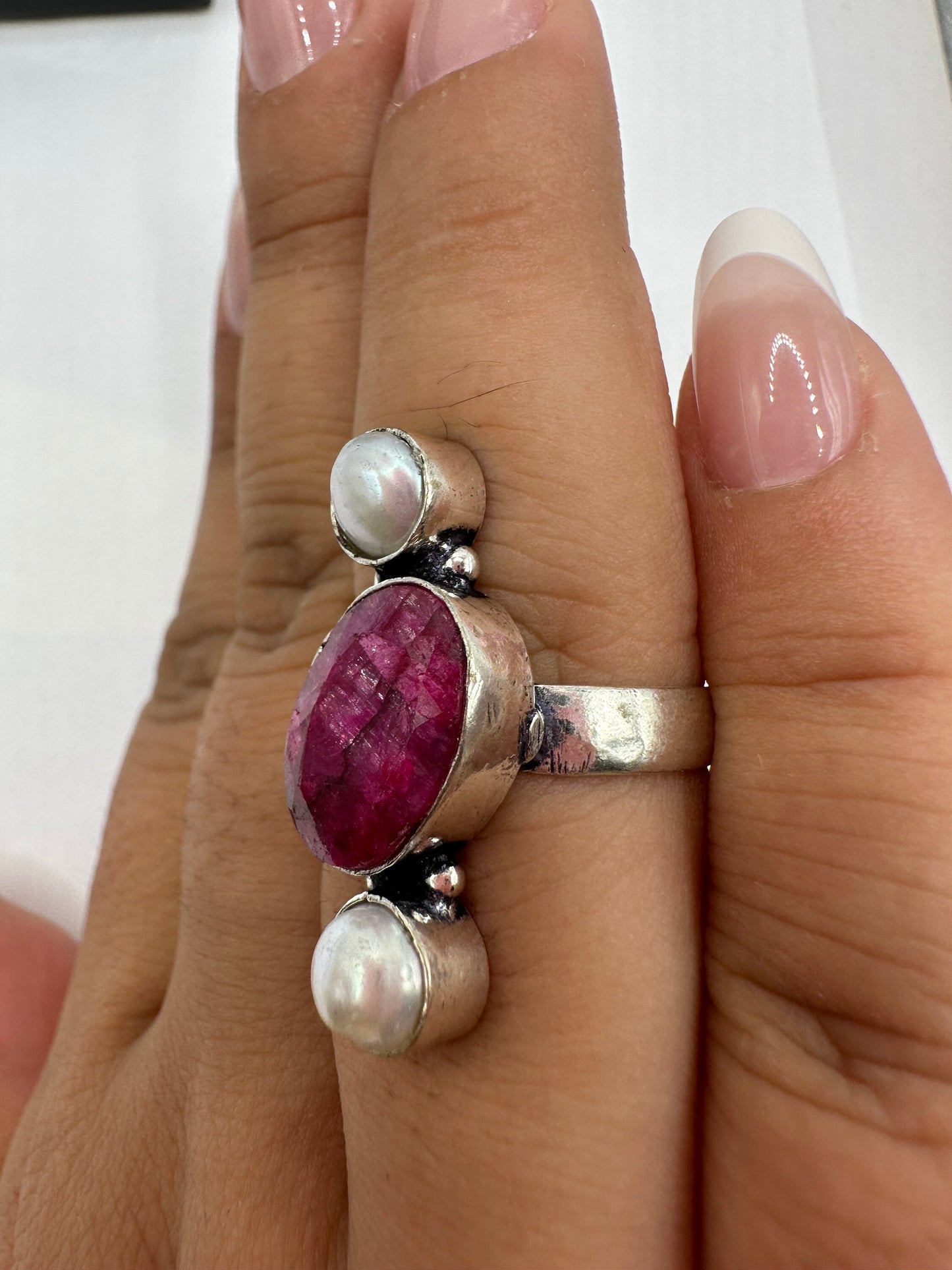 Vintage Handmade Raw Pink Ruby Silver Gothic Ring