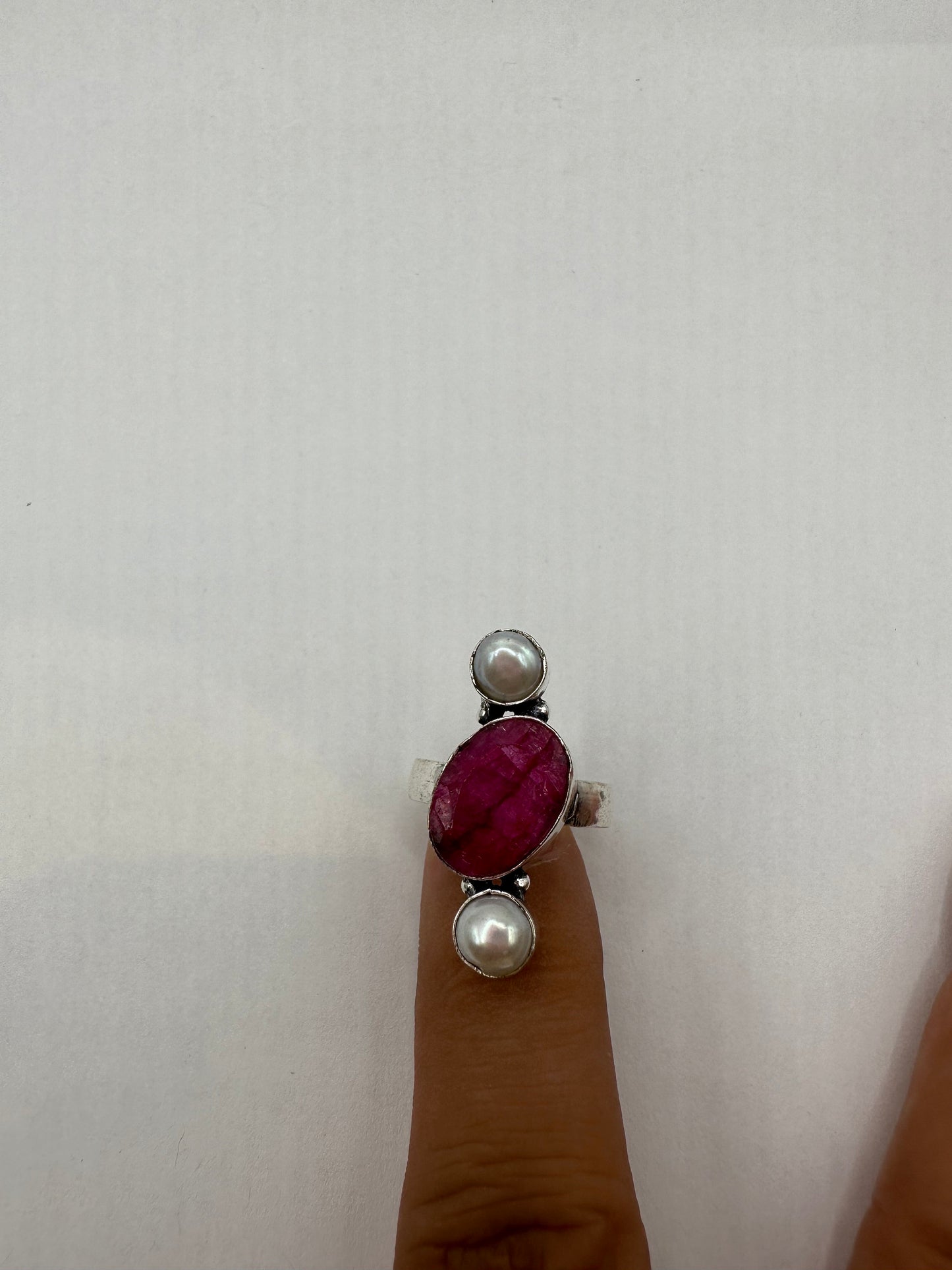 Vintage Handmade Raw Pink Ruby Silver Gothic Ring