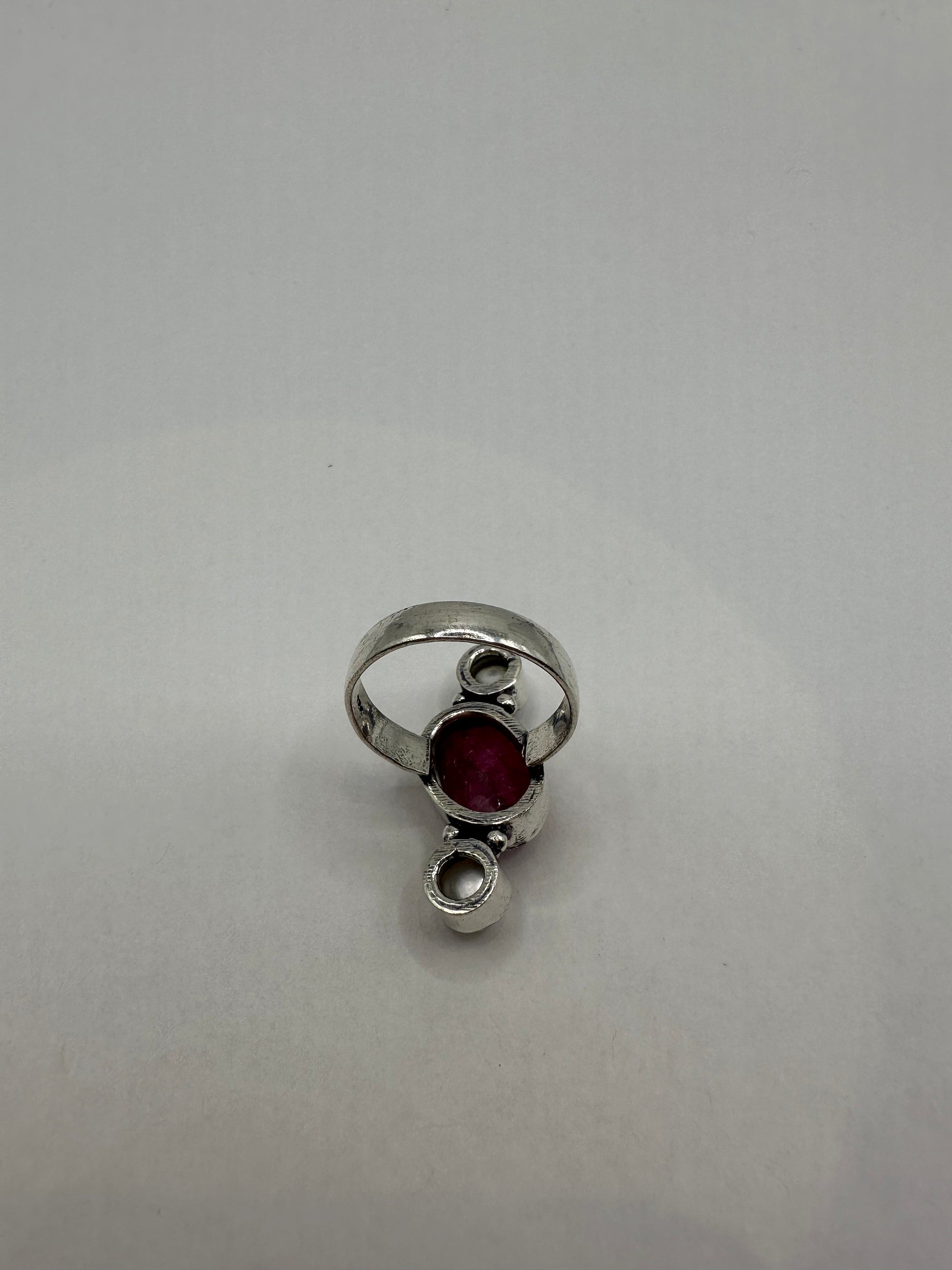 Vintage Handmade Raw Pink Ruby Silver Gothic Ring