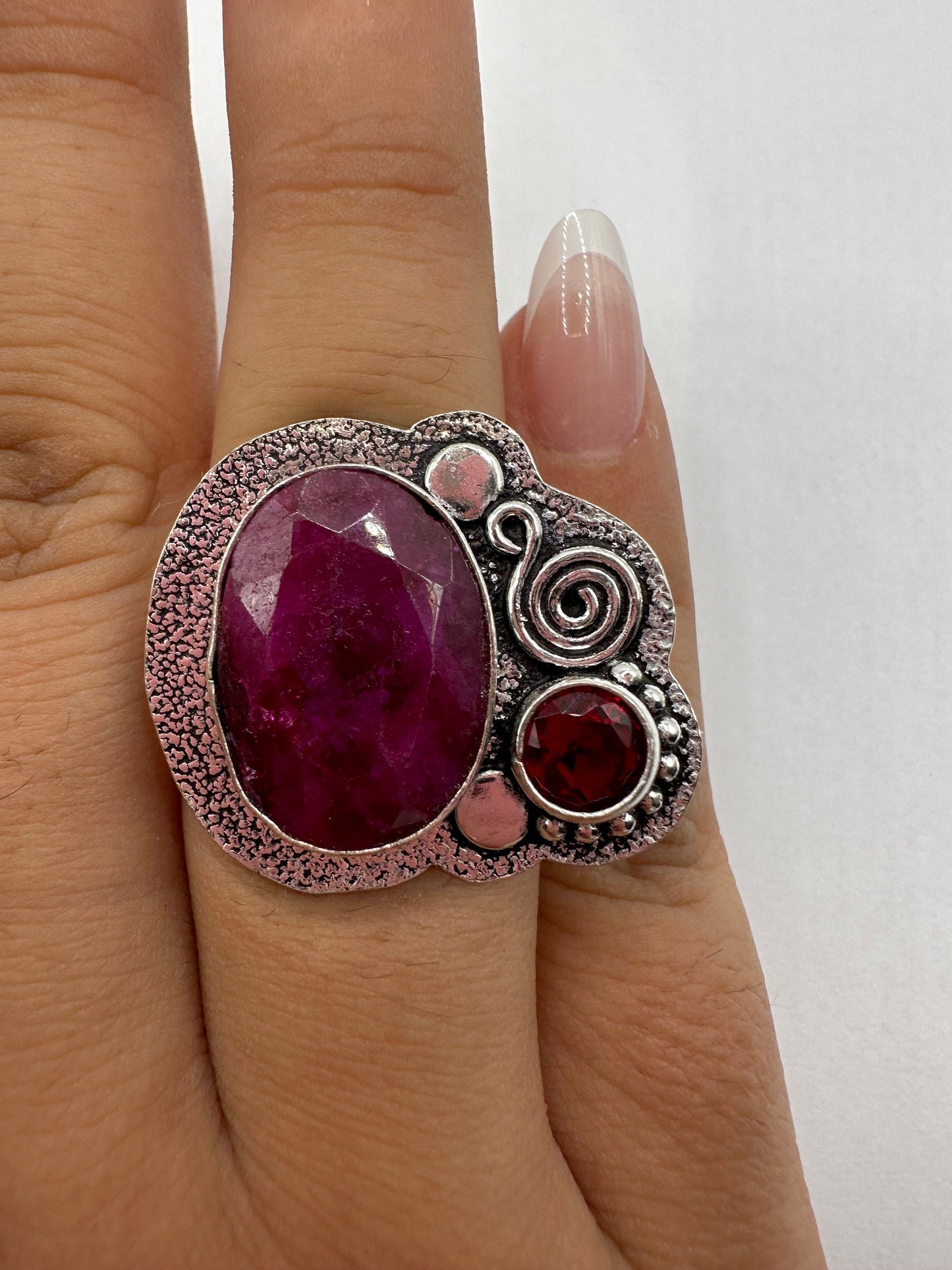 Vintage Handmade Raw Pink Ruby Silver Gothic Ring