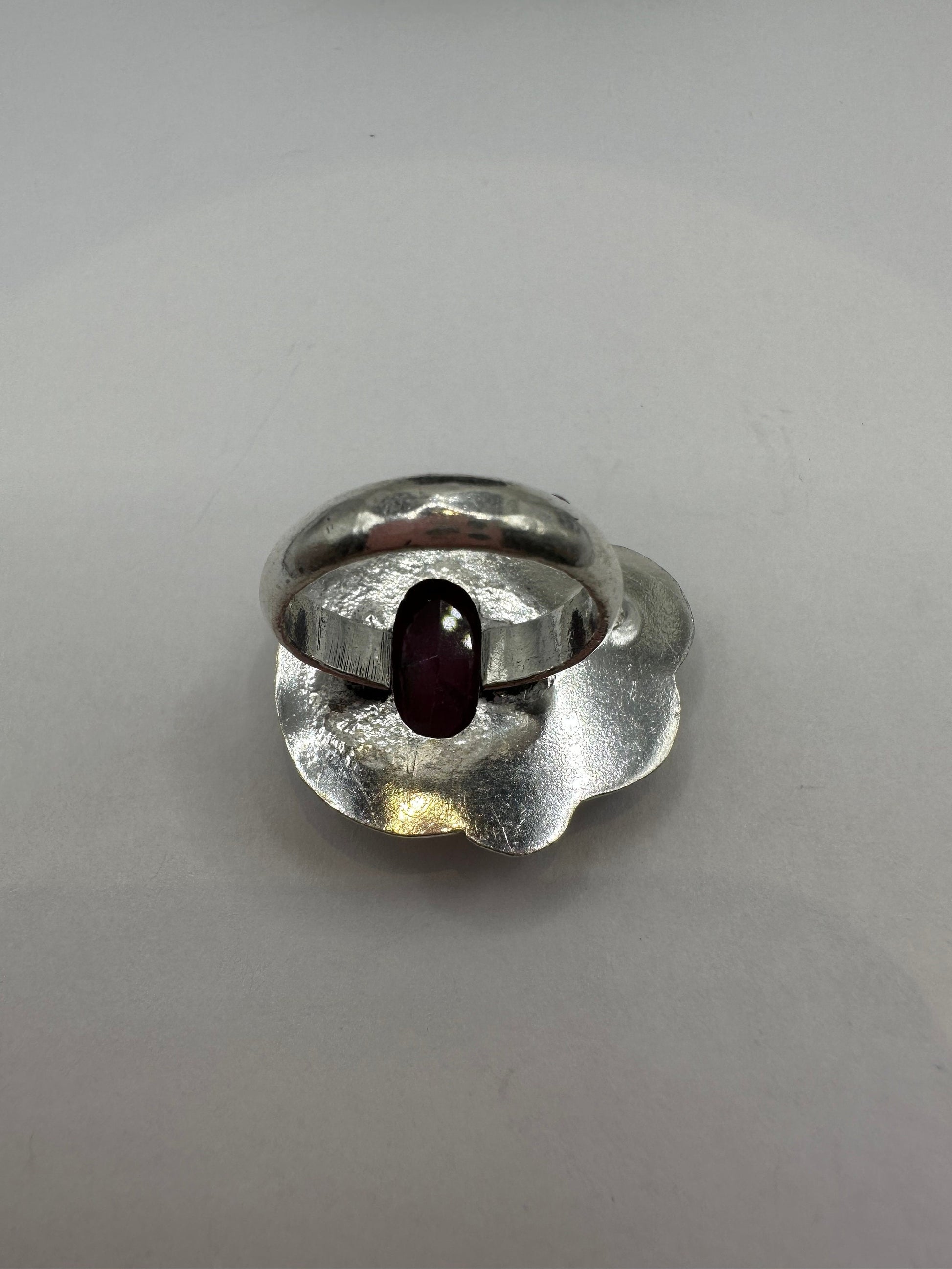 Vintage Handmade Raw Pink Ruby Silver Gothic Ring