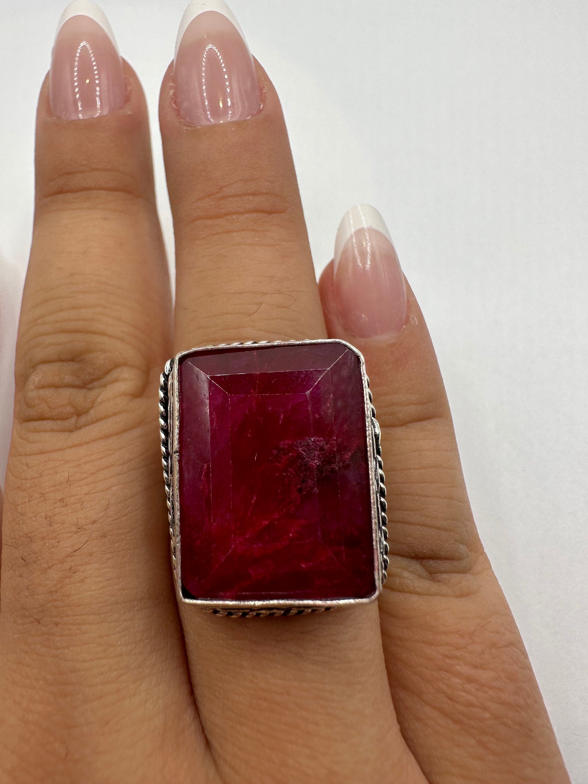 Vintage Handmade Raw Pink Ruby Silver Gothic Ring