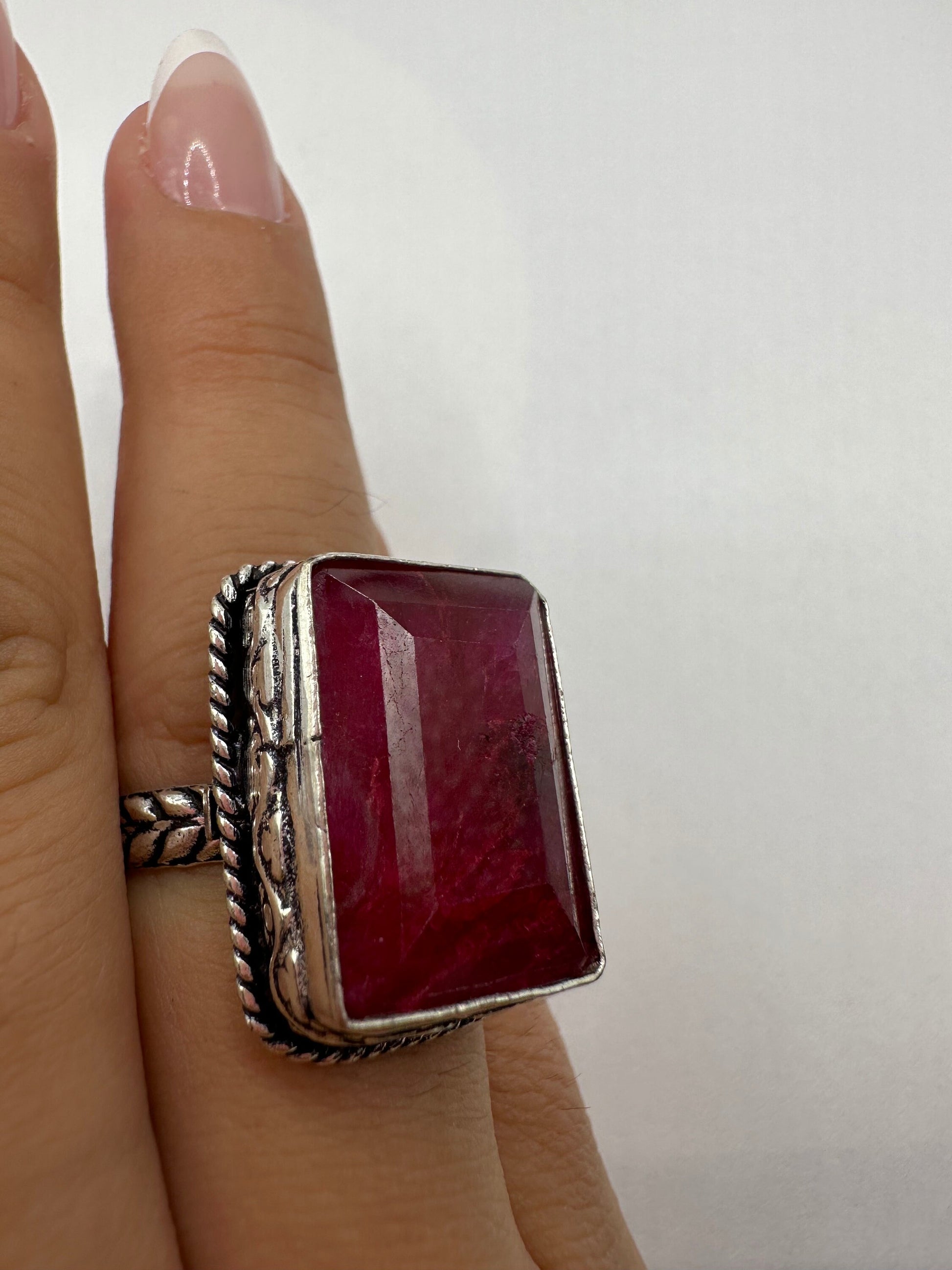 Vintage Handmade Raw Pink Ruby Silver Gothic Ring